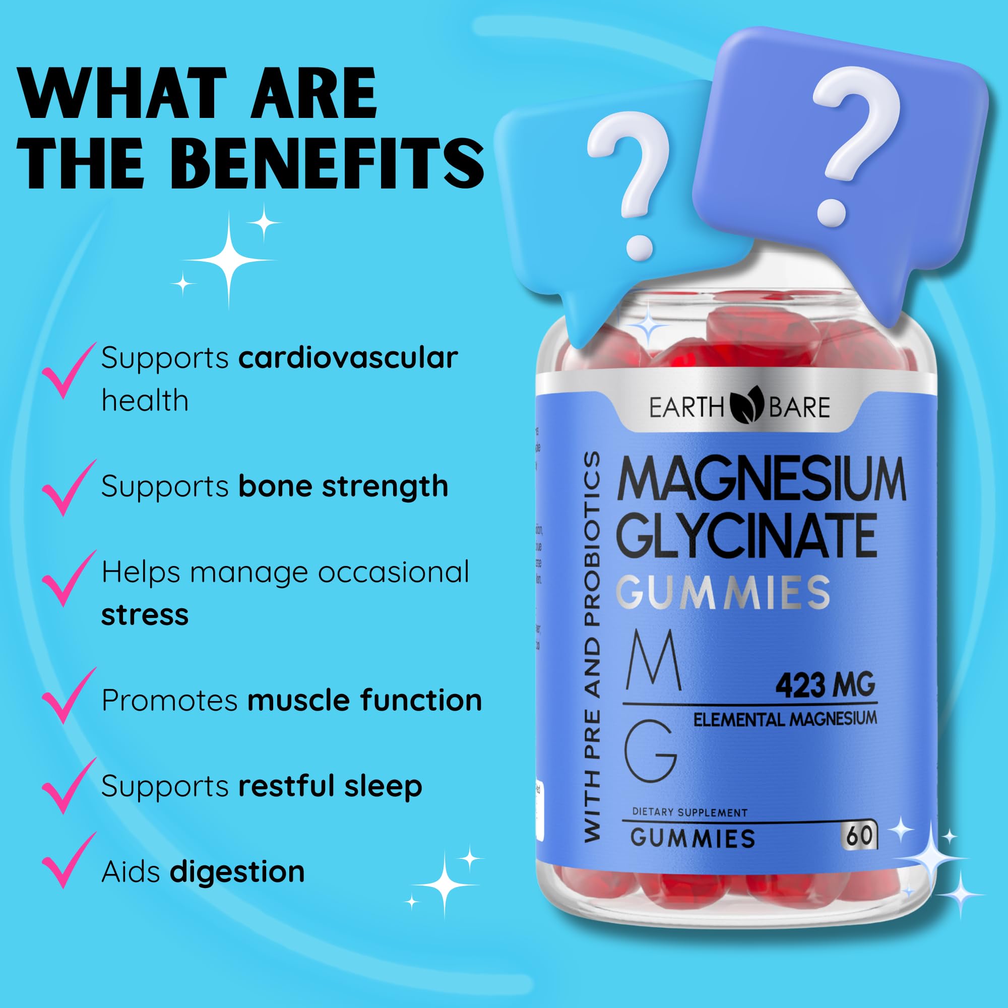 Earth Bare Magnesium Gummies in a lifestyle setting on a kitchen counter
