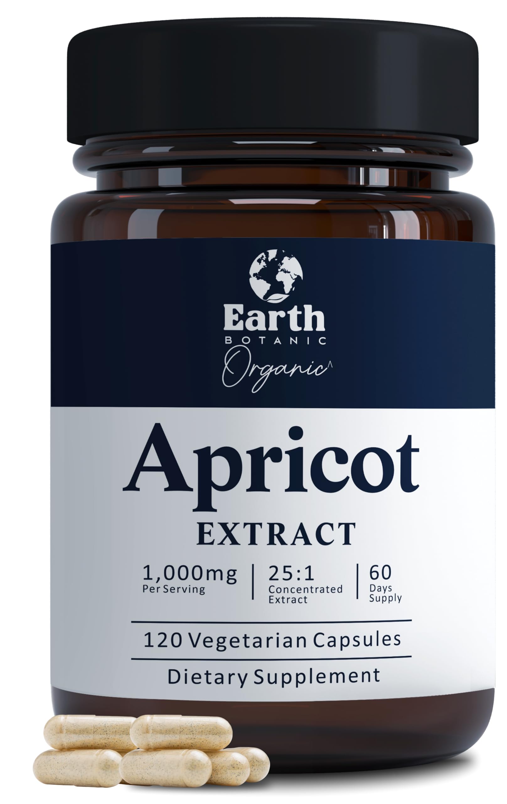Earth BOTANIC Organic Apricot Extract 120 Veggie Capsules front view