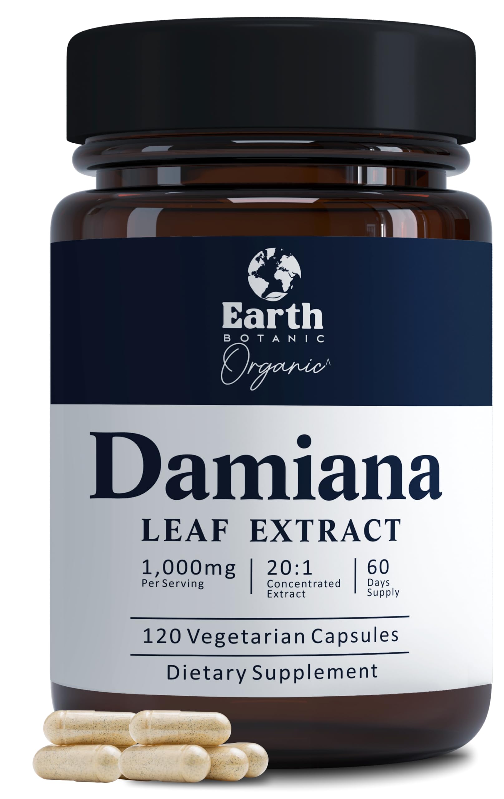 Earth BOTANIC Organic Damiana Capsules 1000mg front view