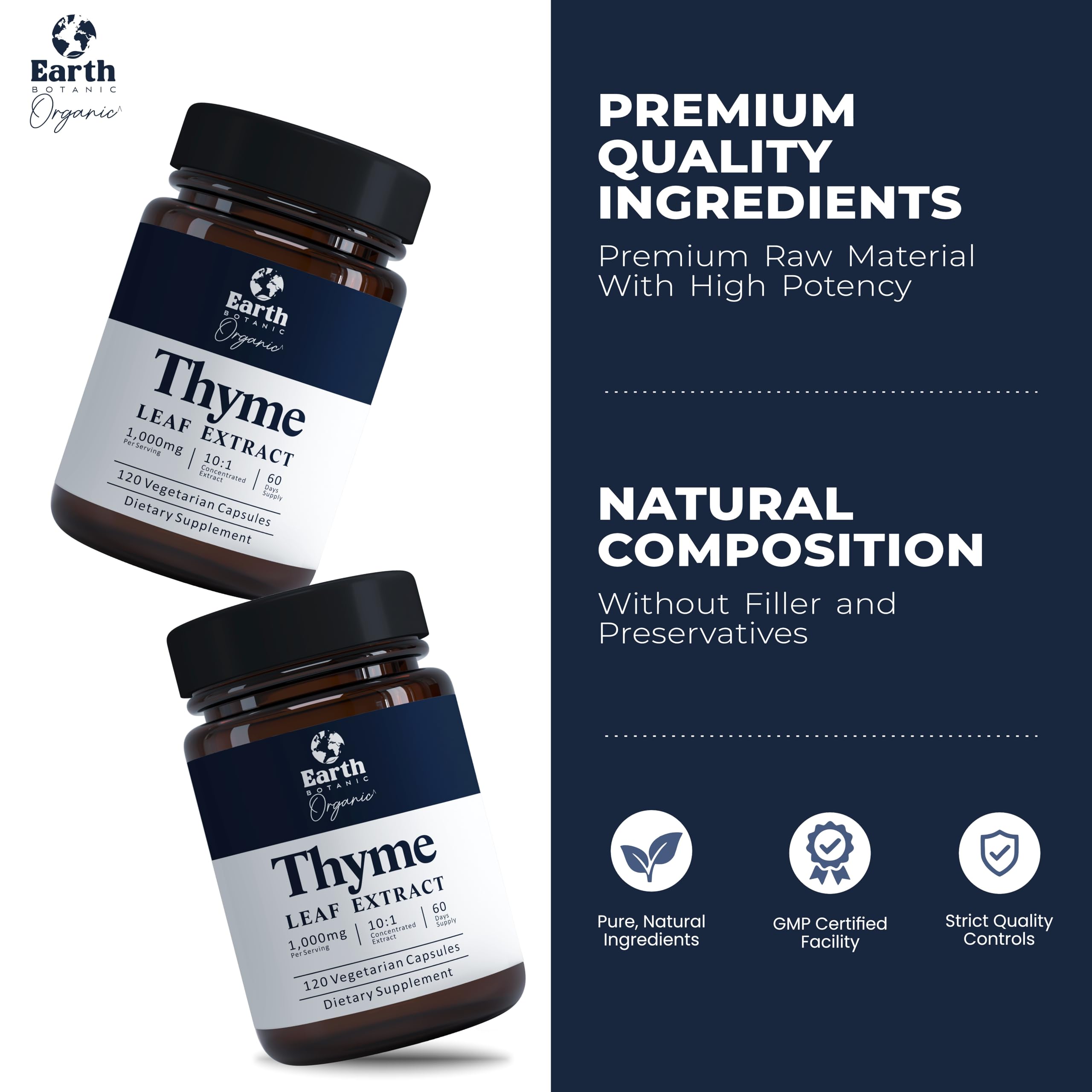 Earth BOTANIC Organic Thyme Extract 10:1 capsules close-up of capsules