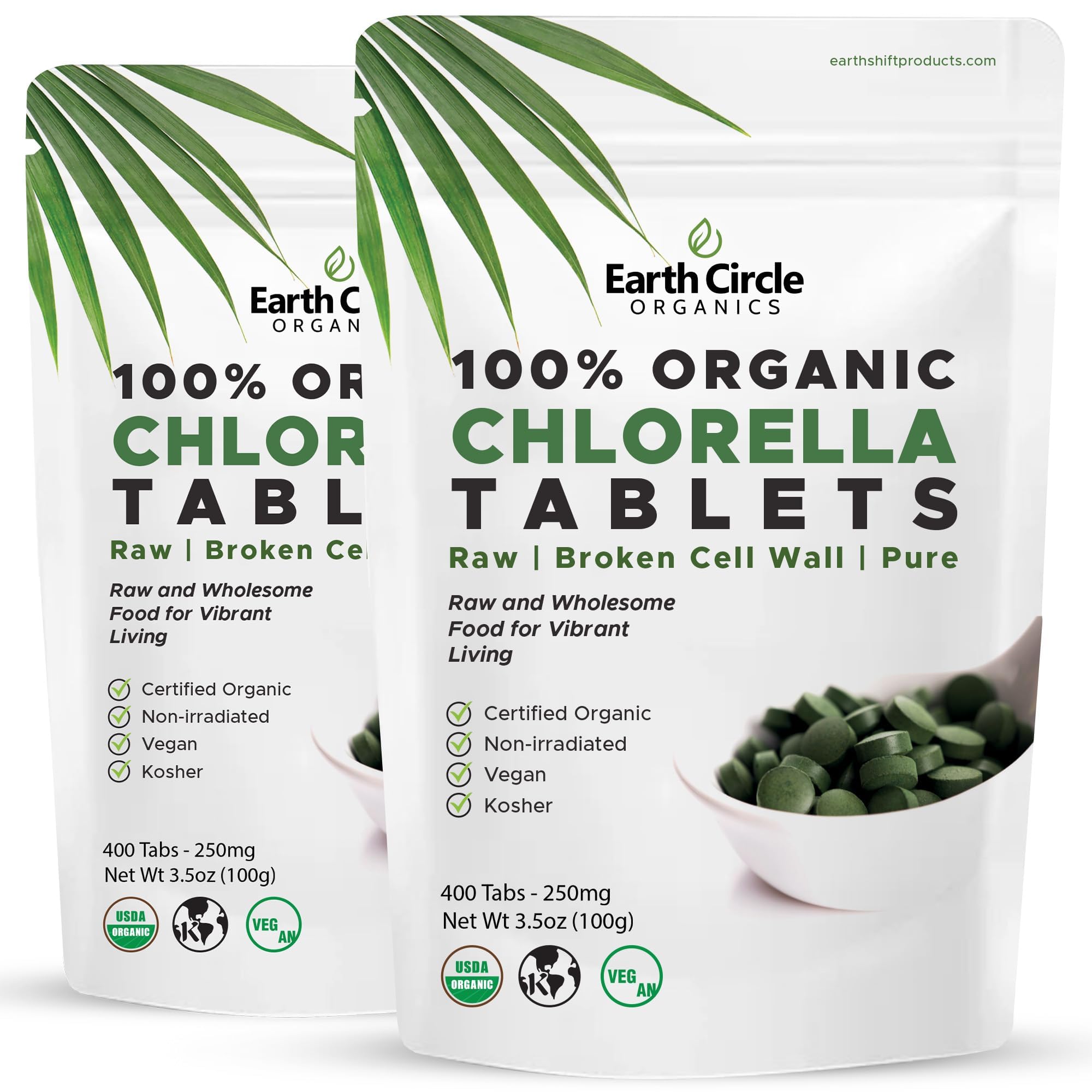 Earth Circle Organics Chlorella Tablets 250mg front view