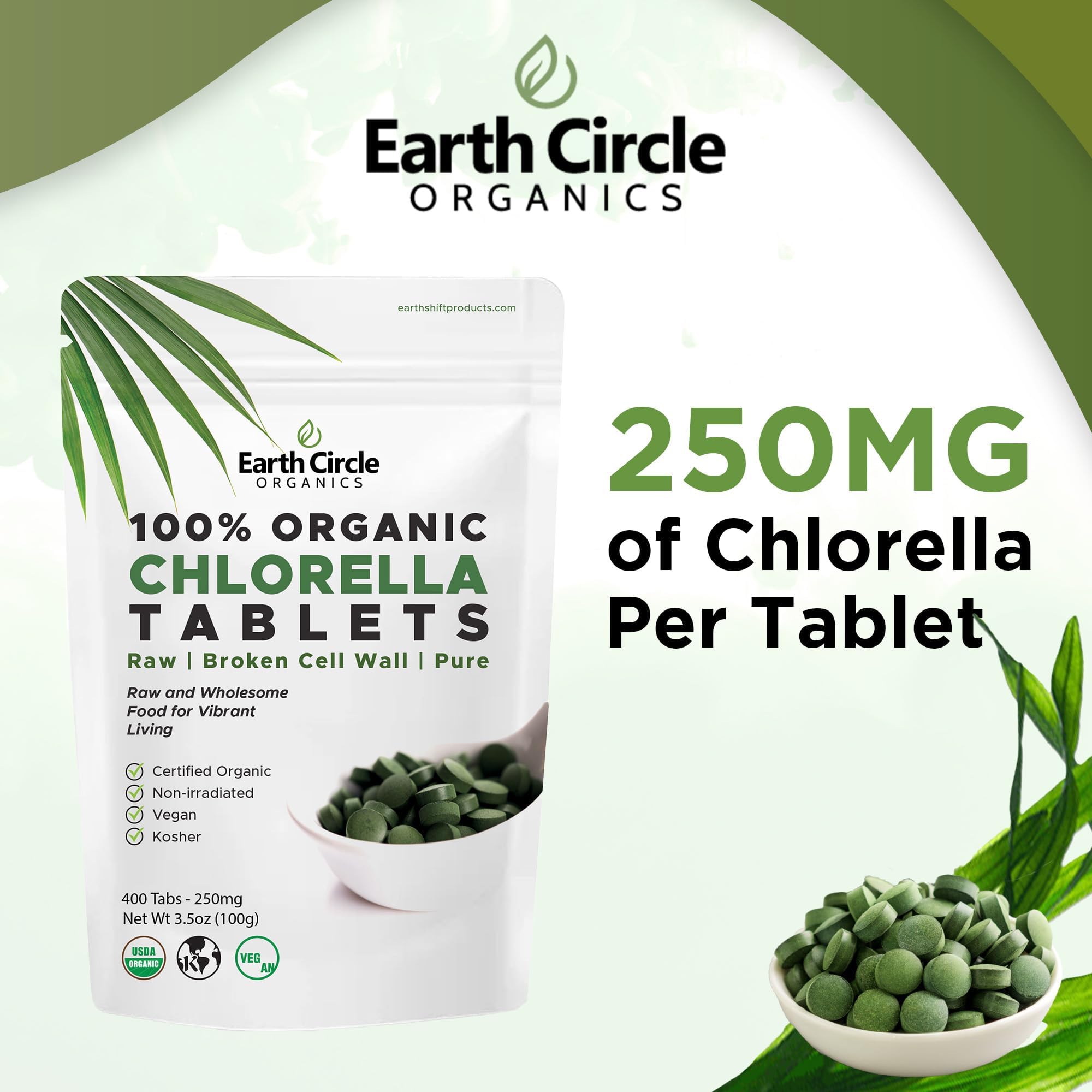 Earth Circle Organics Chlorella Tablets 250mg side view