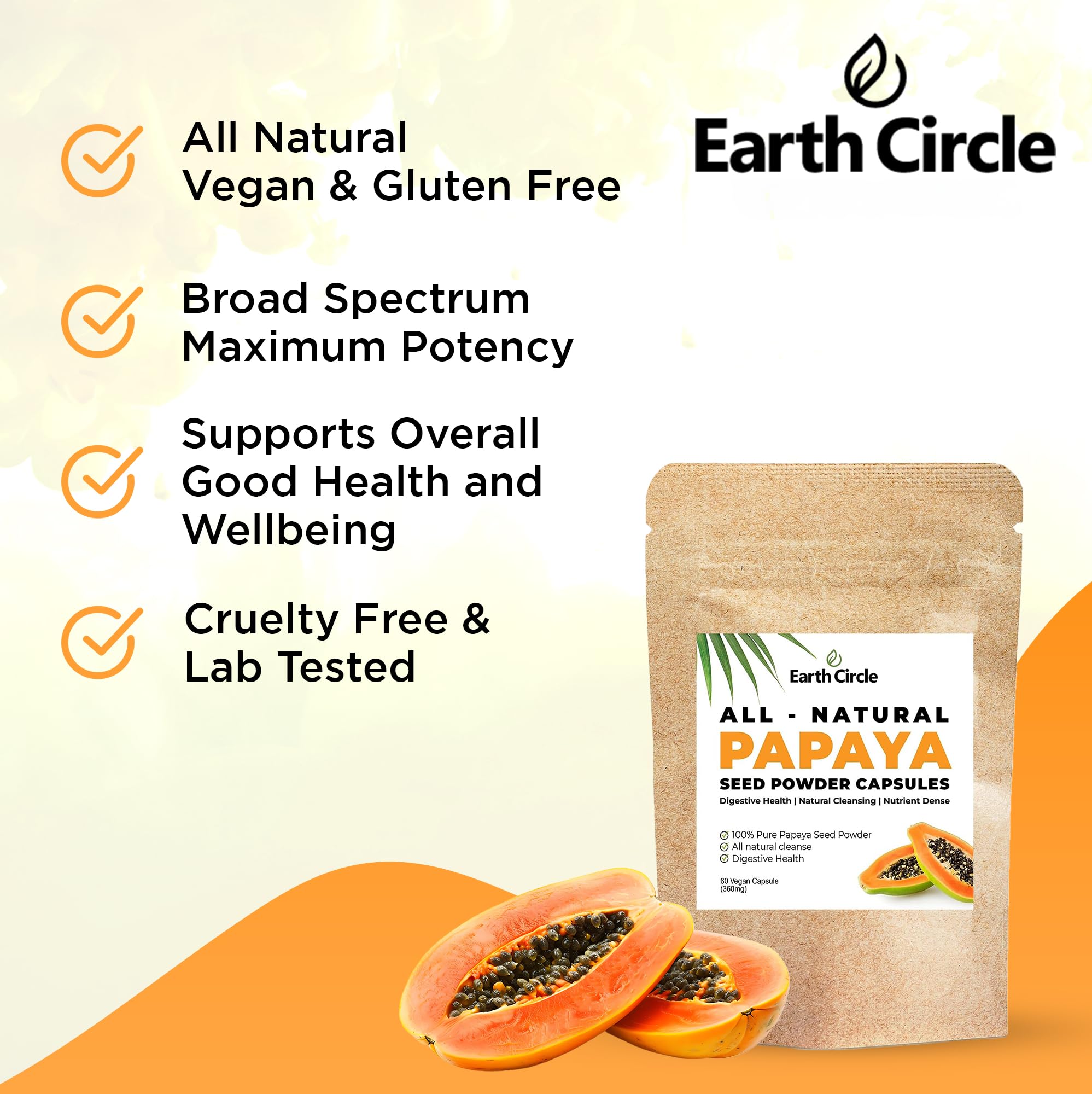 Earth Circle Organics Papaya Seed Powder Capsules on a kitchen counter