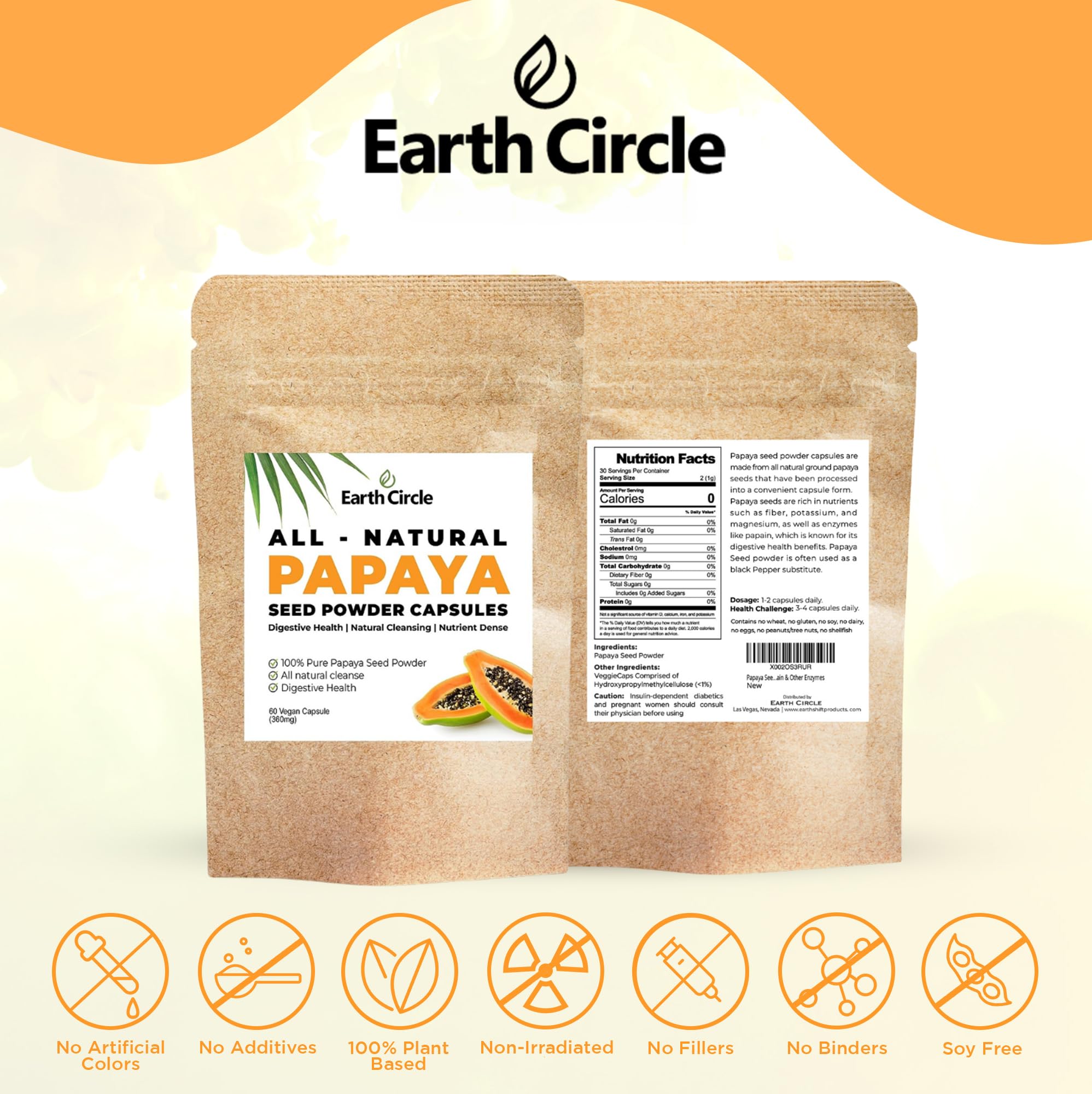 Earth Circle Organics Papaya Seed Powder Capsules open with powder