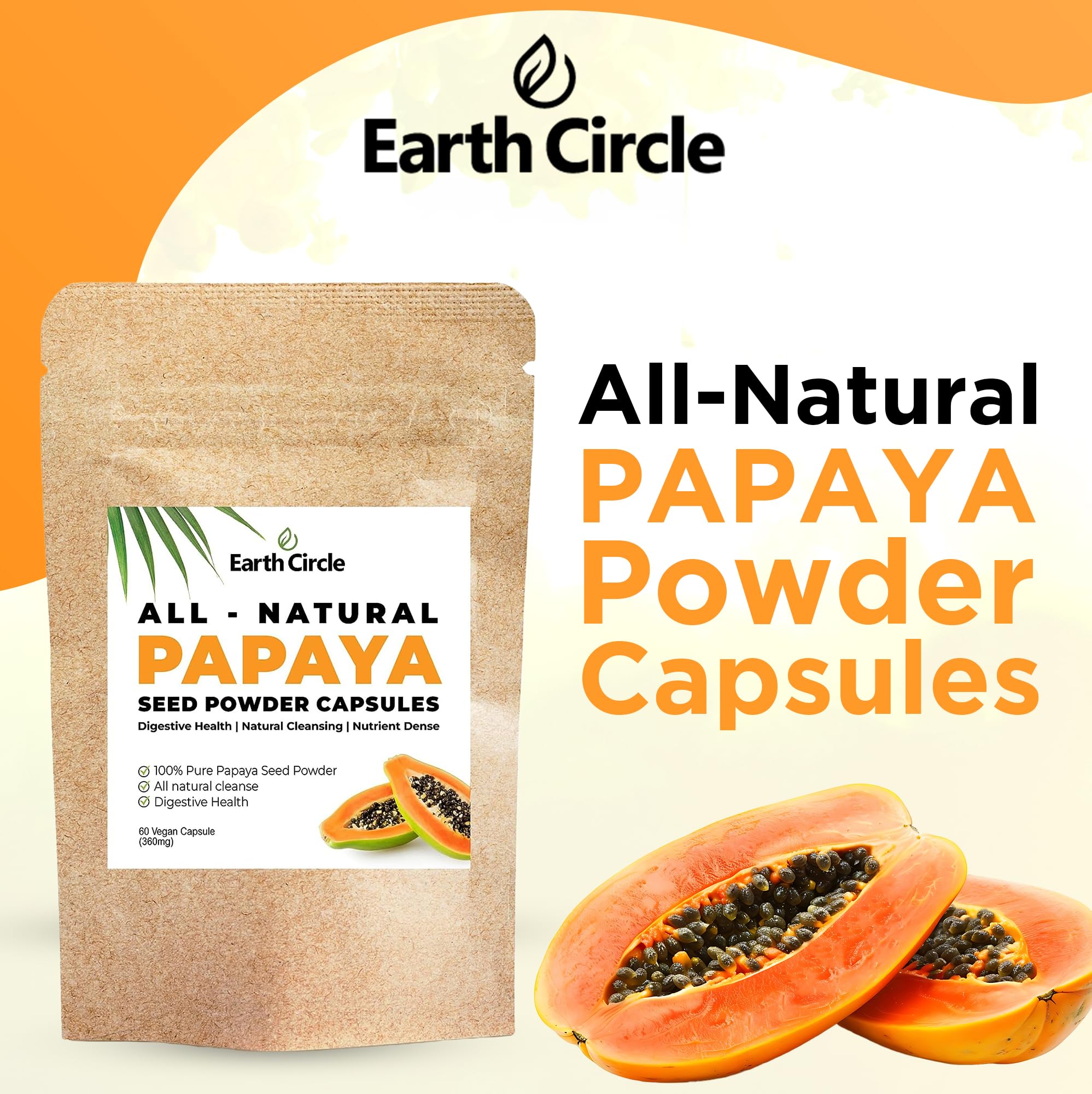 Earth Circle Organics Papaya Seed Powder Capsules packaging