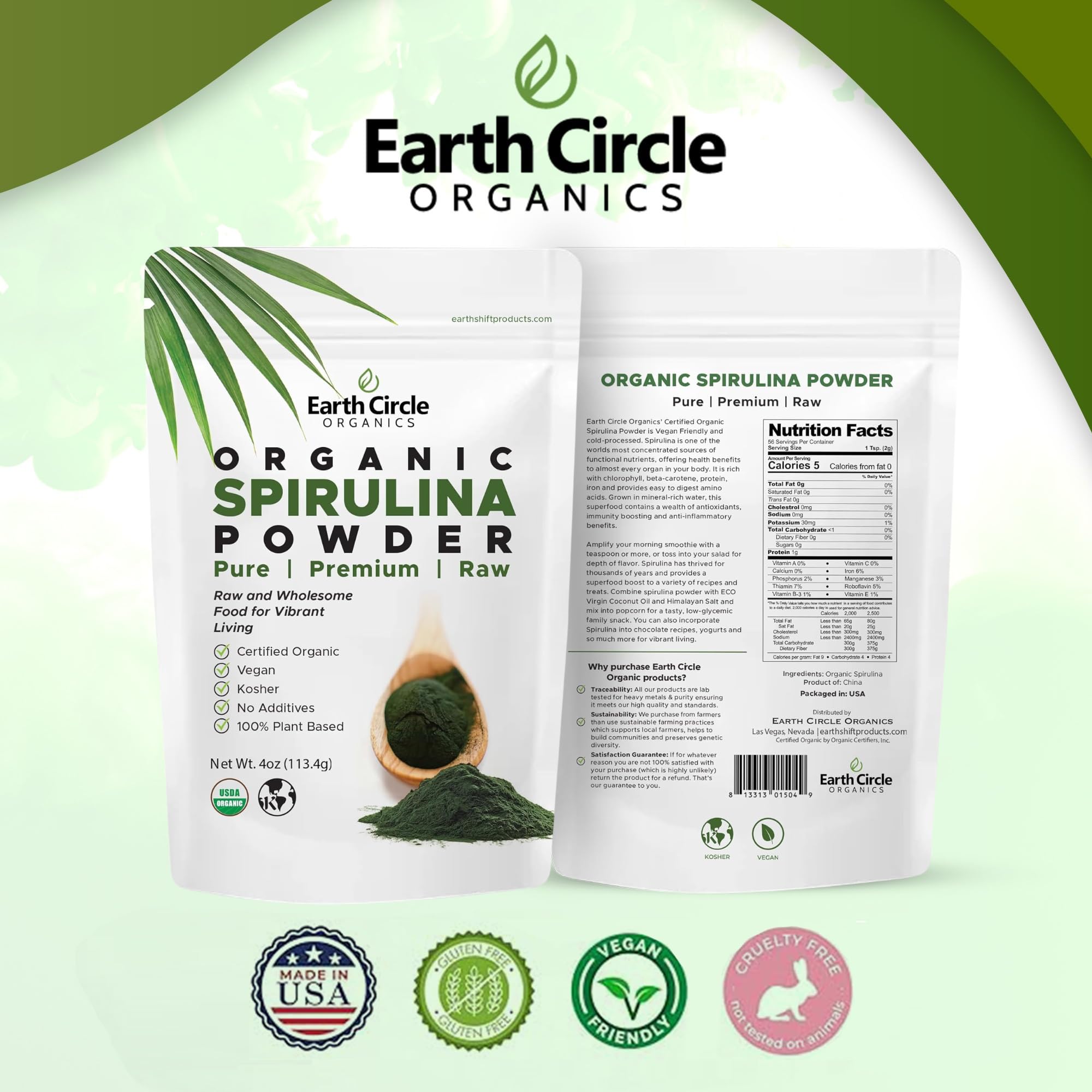 Earth Circle Organics Spirulina Powder 113g in a smoothie