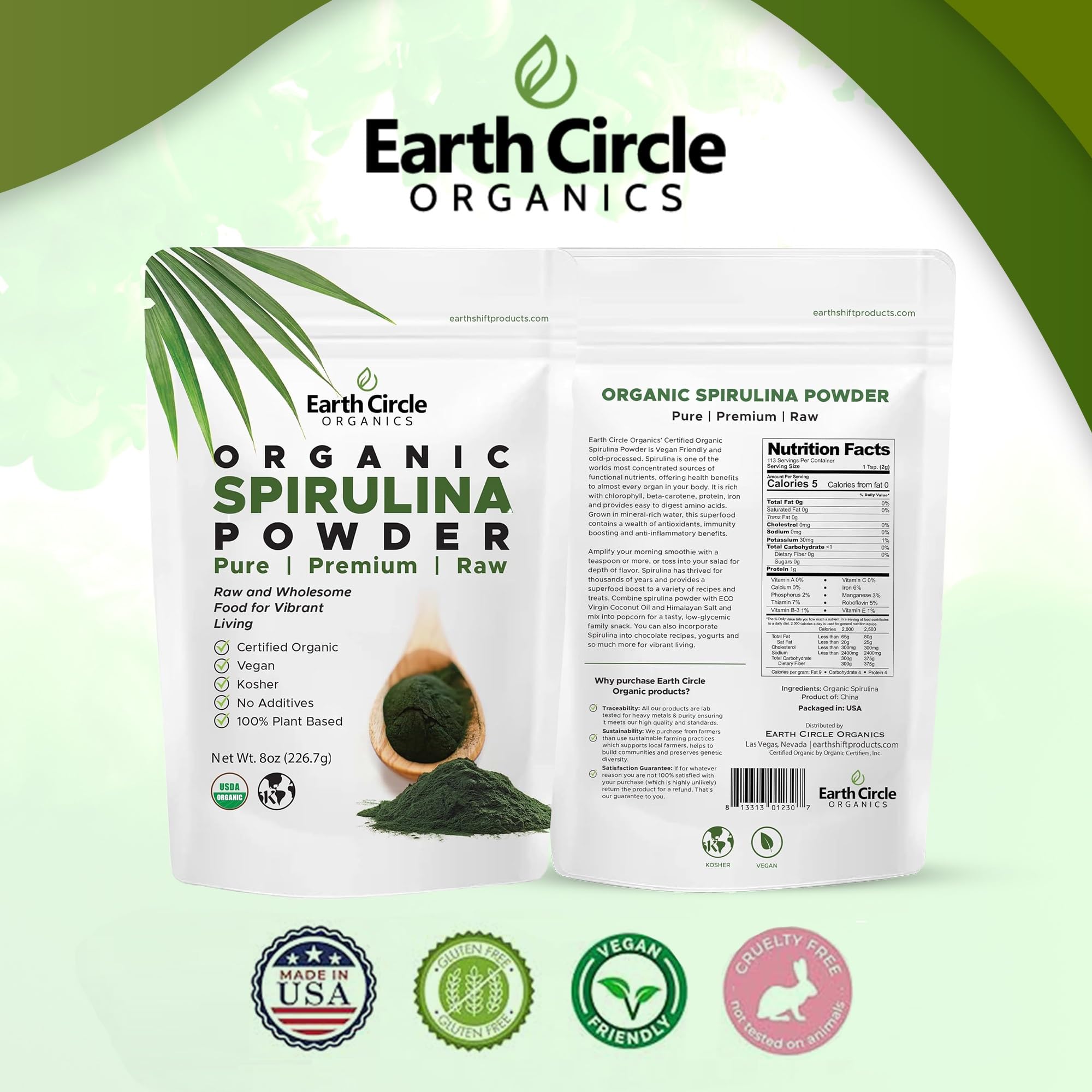 Earth Circle Organics Spirulina Powder mixed in a salad