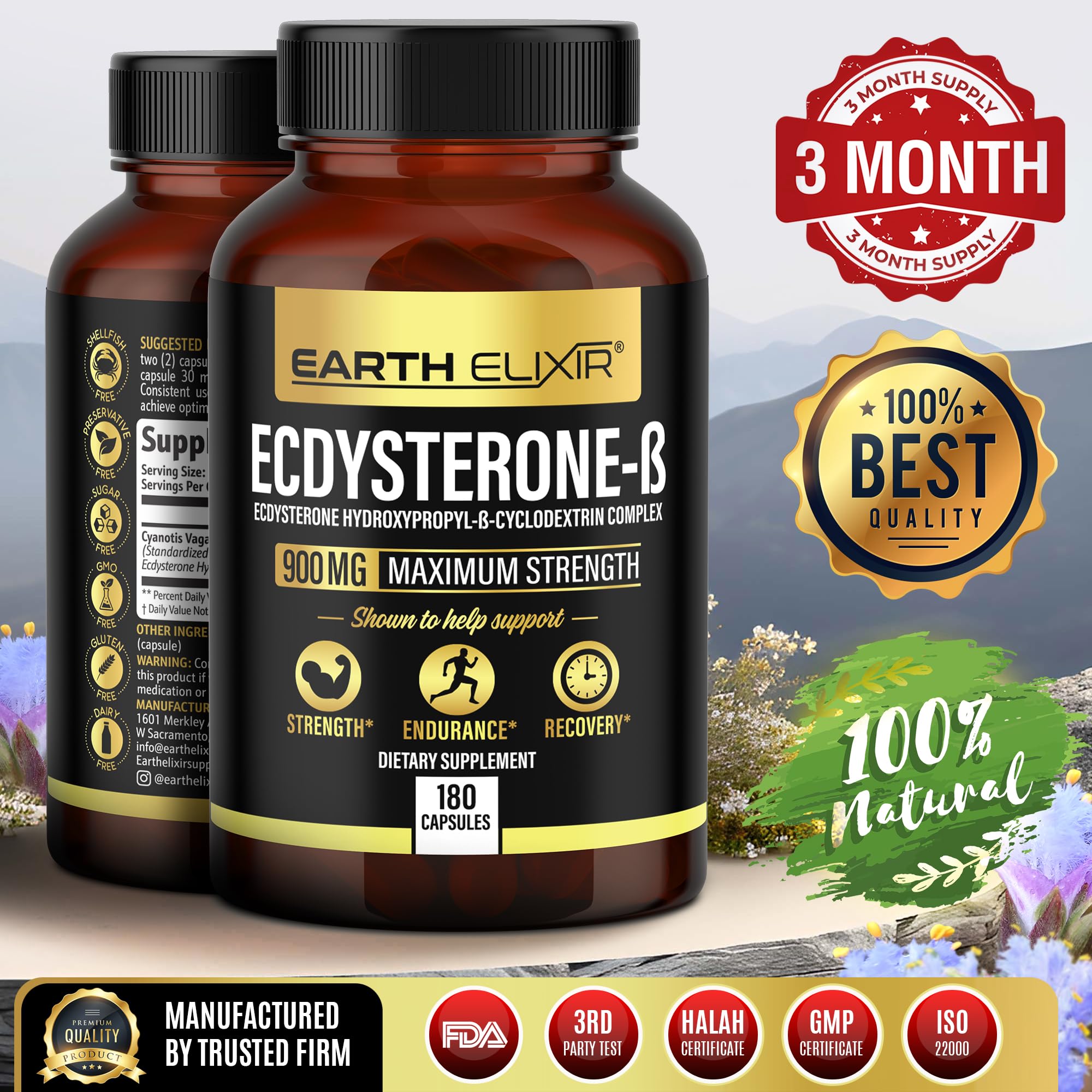 Earth Elixir Ecdysterone Supplement back view with ingredients