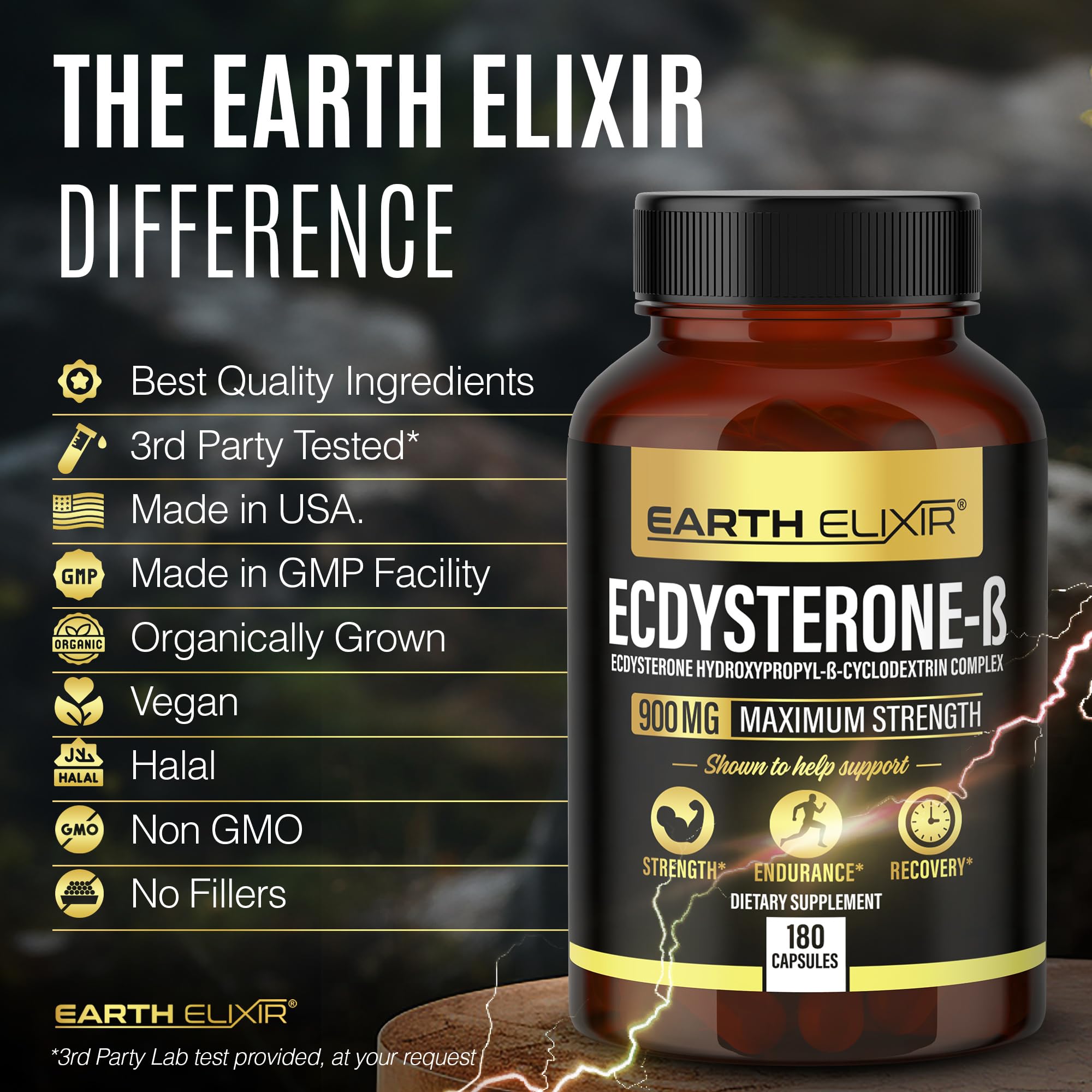 Earth Elixir Ecdysterone Supplement with measuring spoon