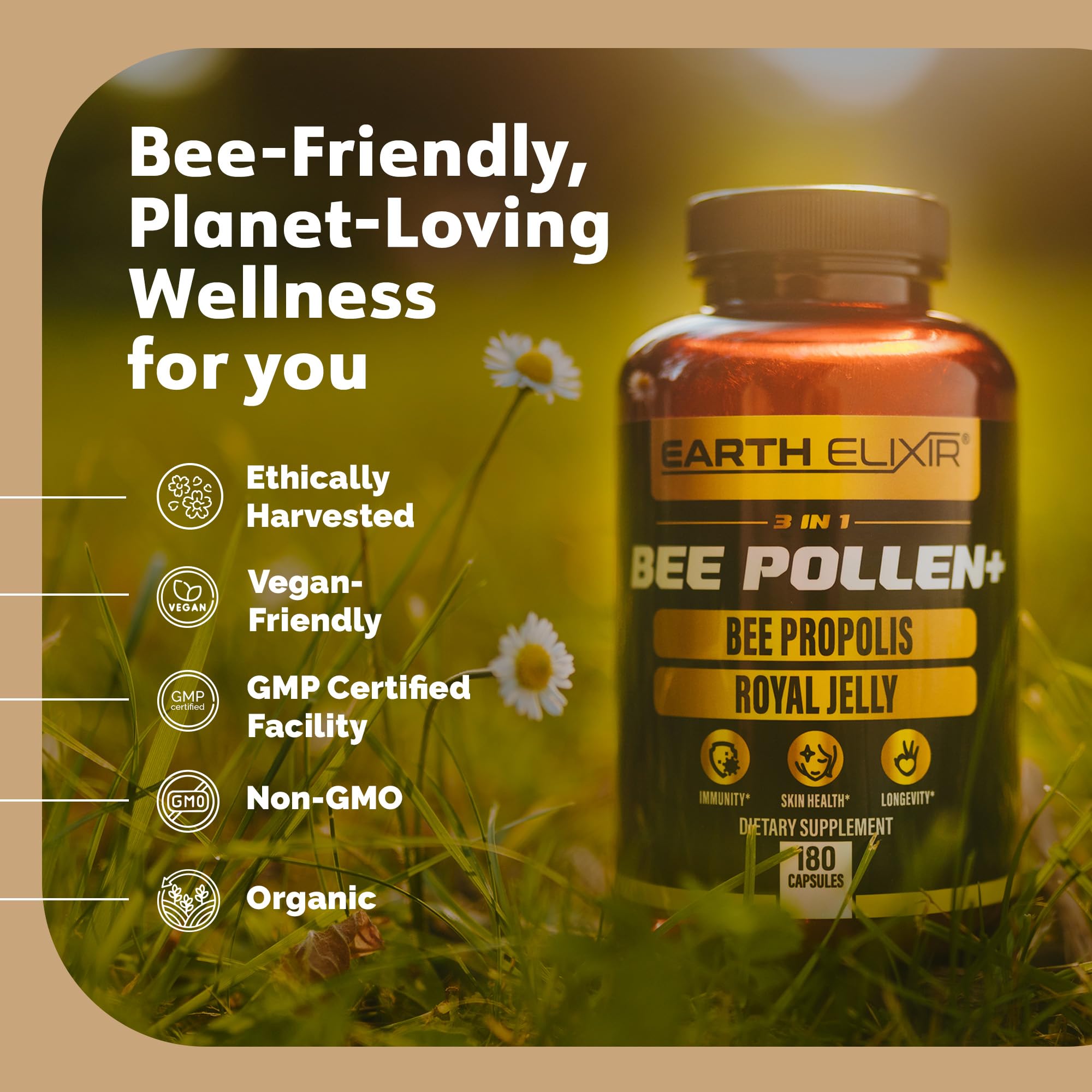Earth Elixir Royal Jelly 3-in-1 Bee Pollen Supplement ingredients list