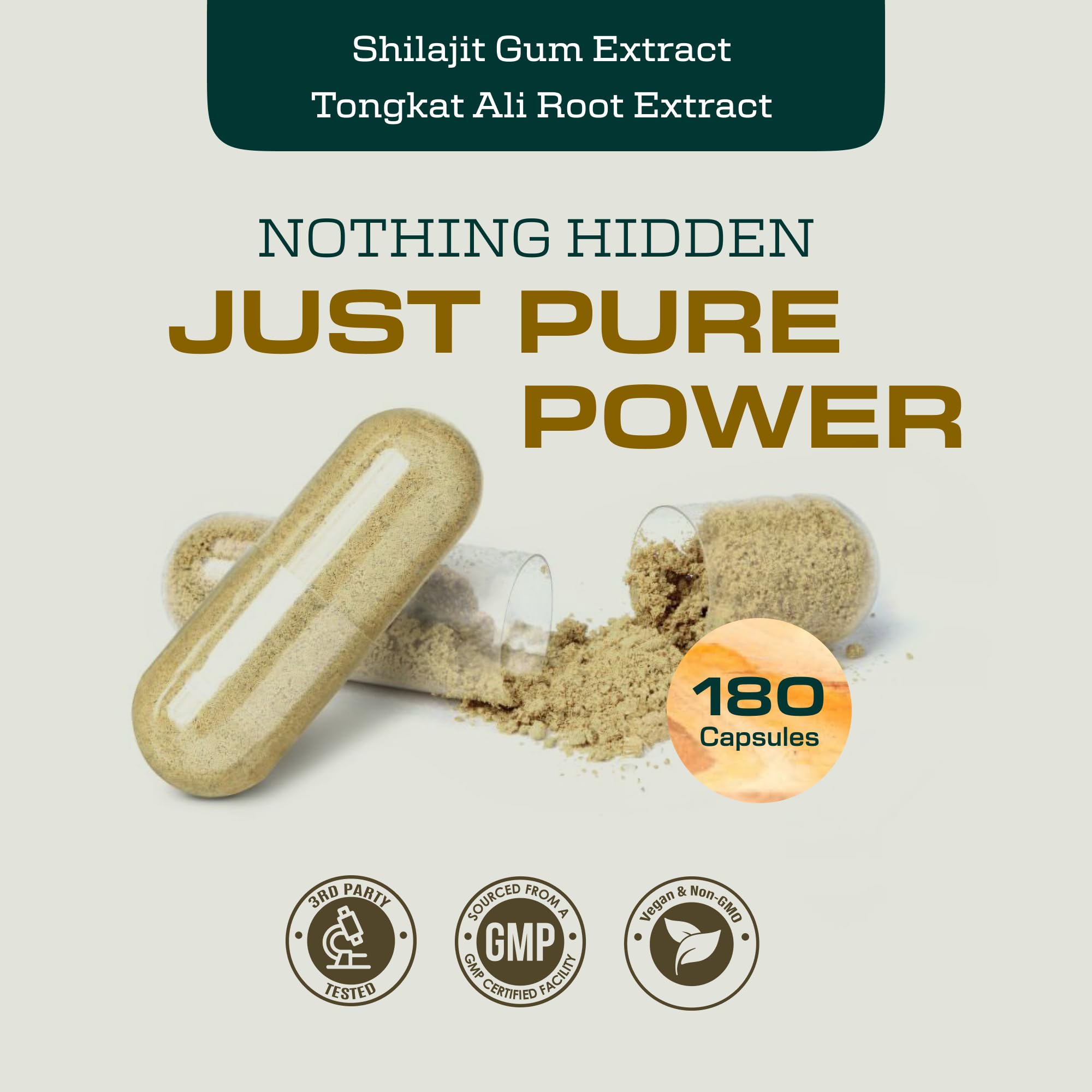 Earth Elixir Shilajit & Tongkat Ali Capsules on a wooden table