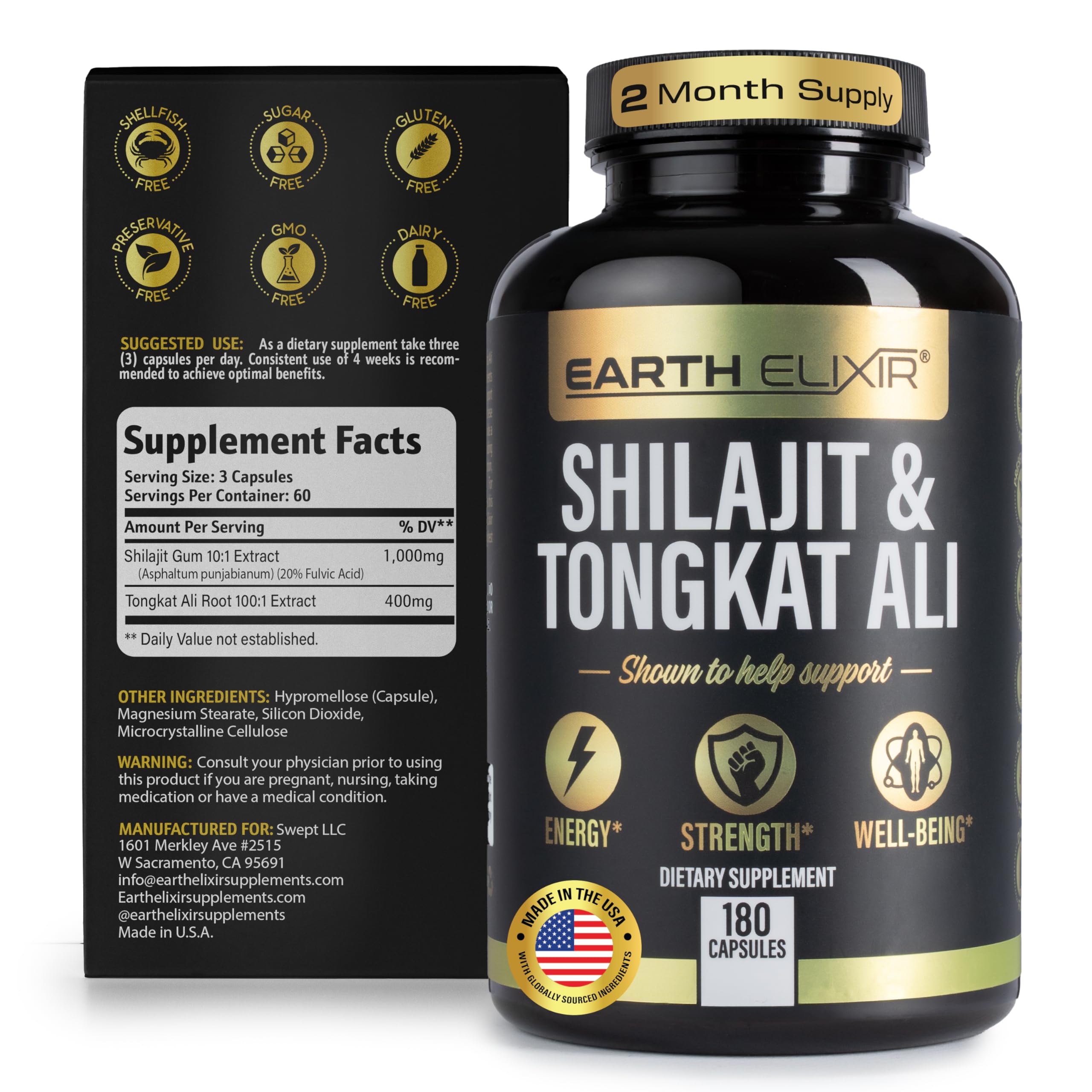Earth Elixir Shilajit & Tongkat Ali Capsules side view