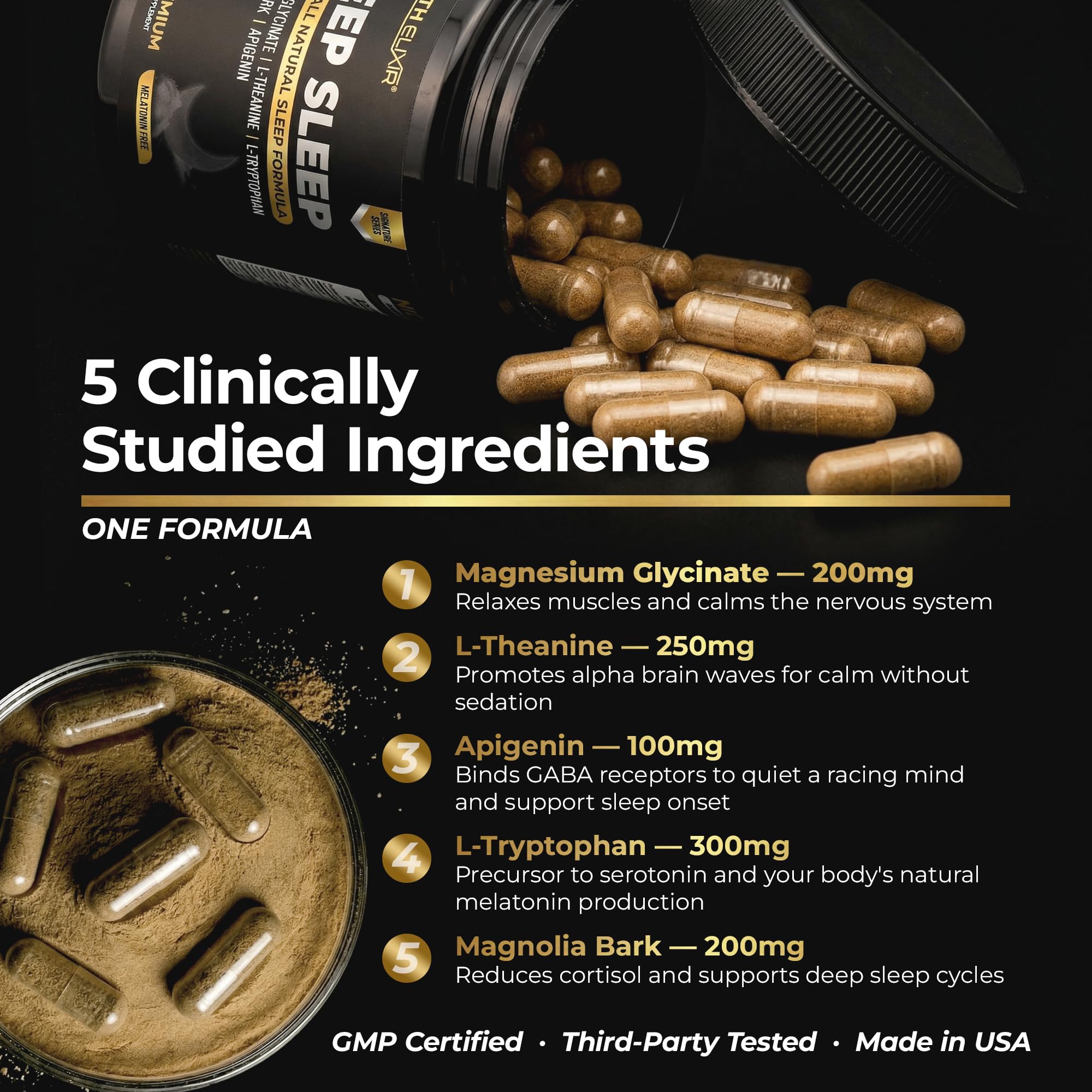 Earth Elixir Sleep Aid supplement side view showing label details
