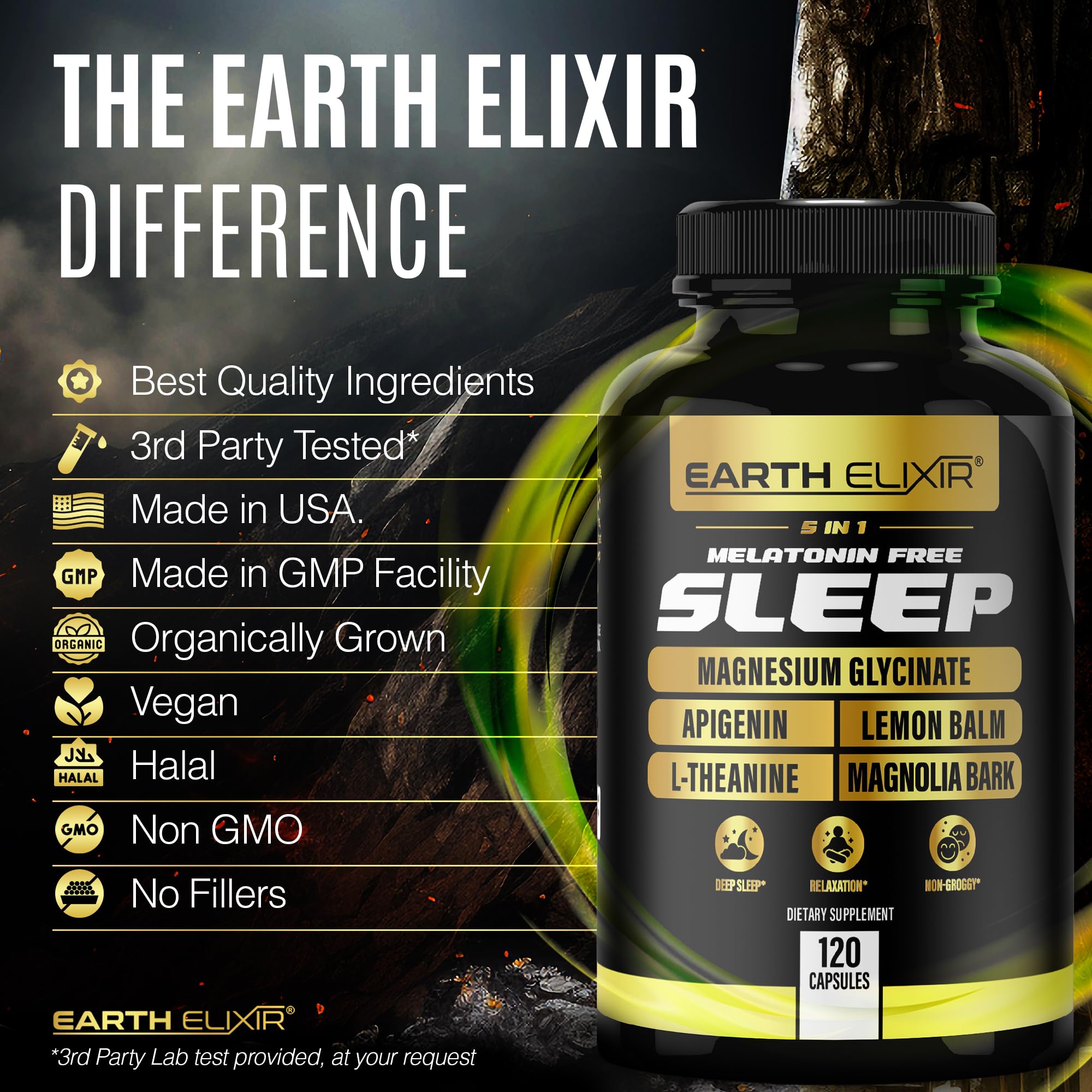 Earth Elixir Sleep Supplement 100g on a wooden table