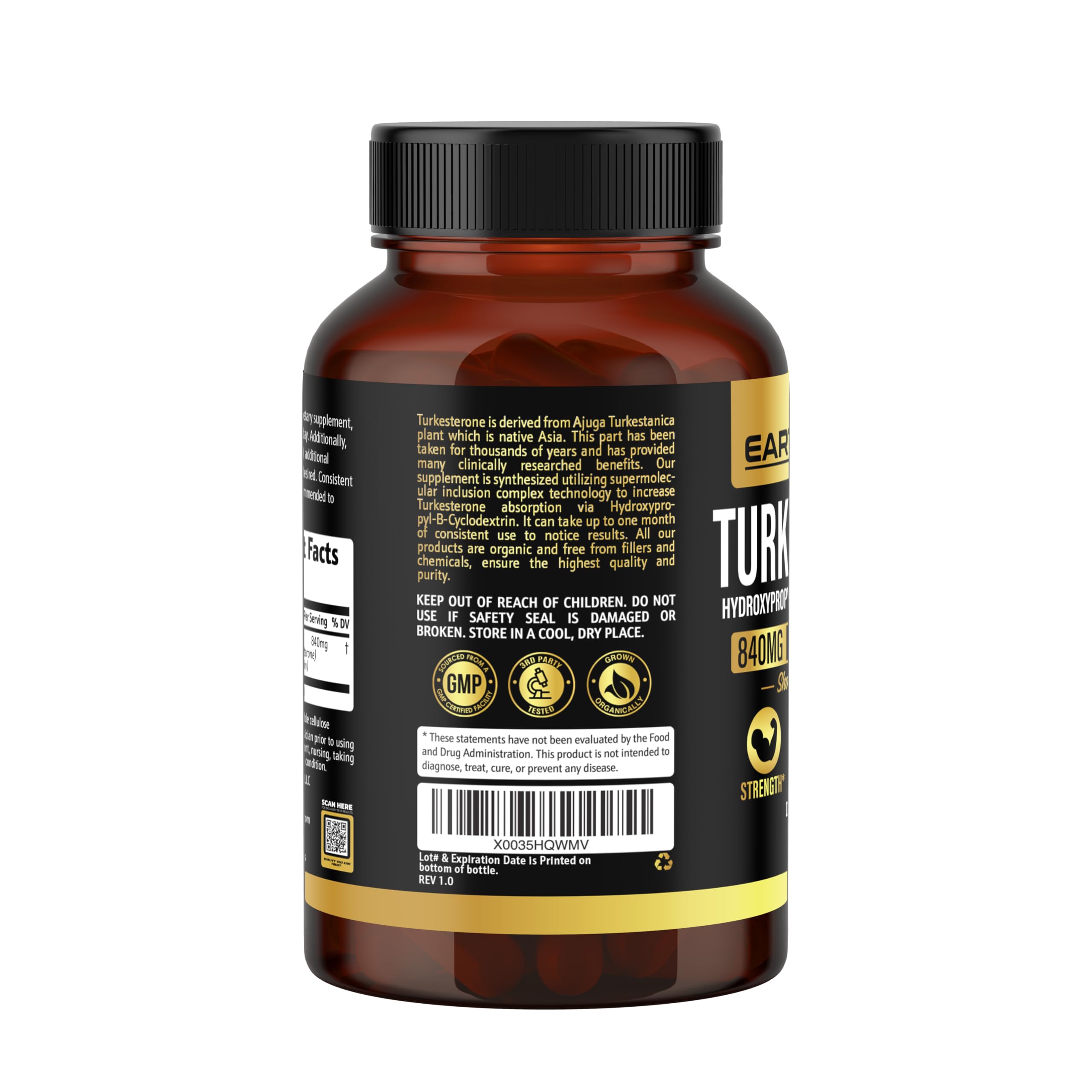 Earth Elixir Turkesterone Supplement 120 Capsules close-up of capsules