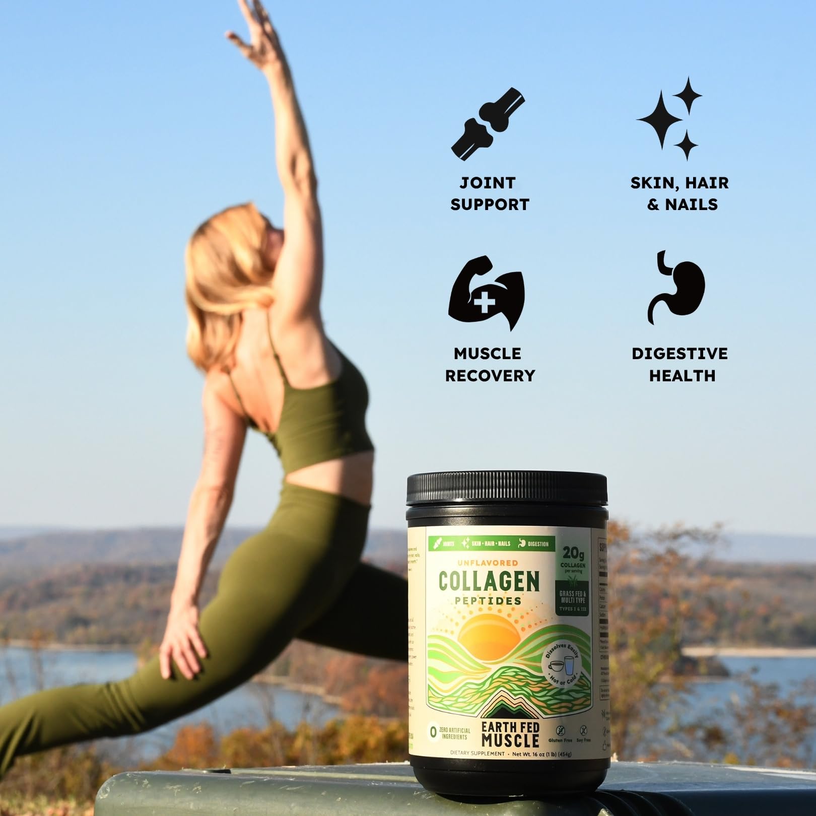 Earth Fed Muscle Collagen Peptides container with lid