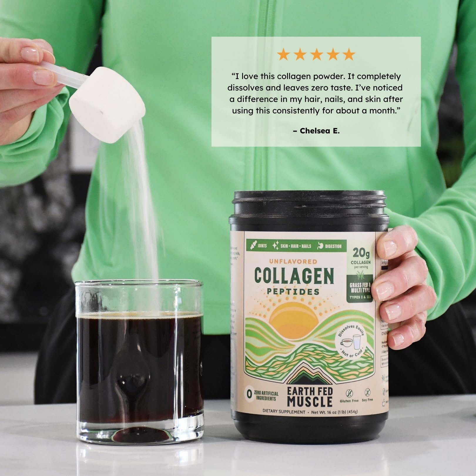 Earth Fed Muscle Collagen Peptides mixed in a smoothie
