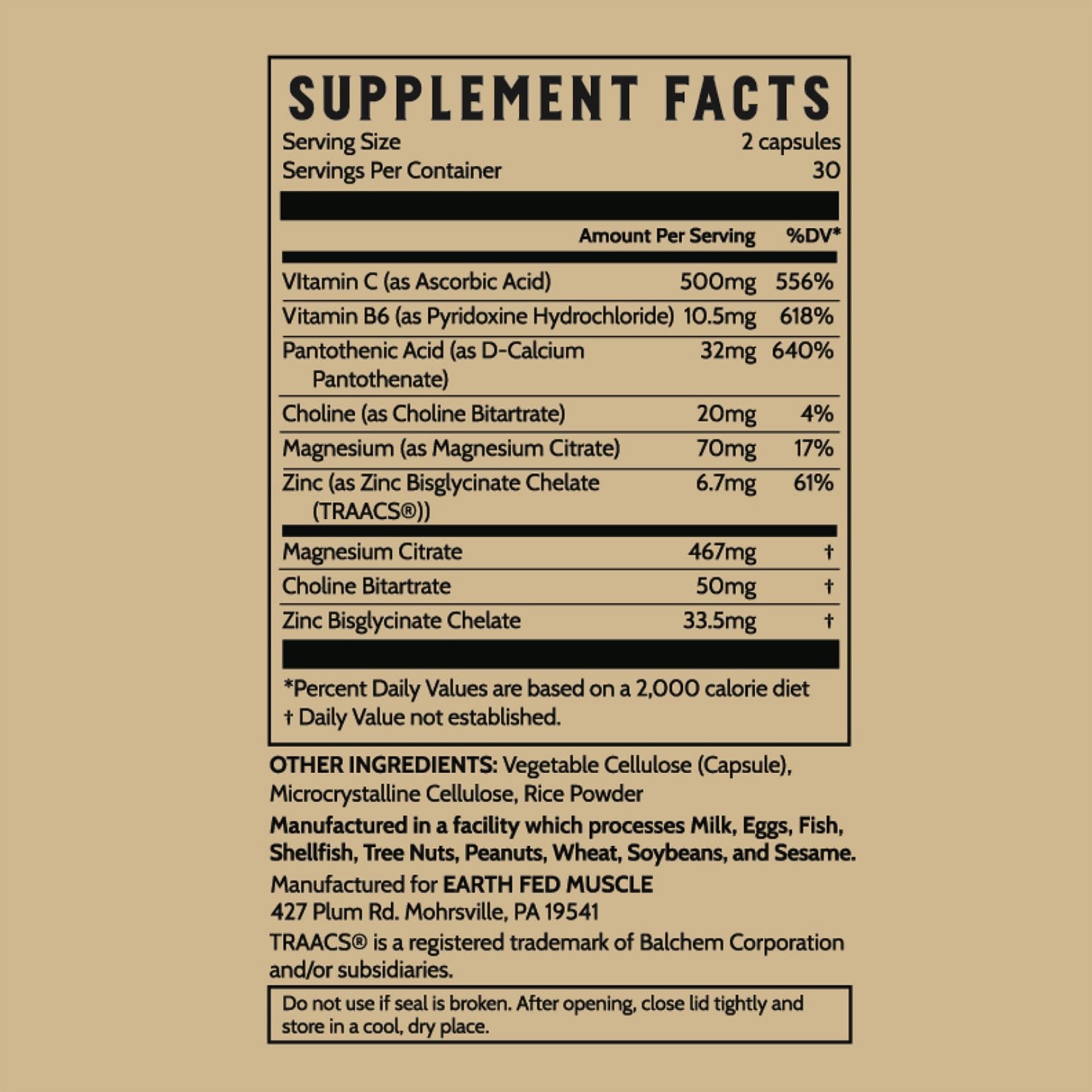 Earth Fed Muscle Forty Winkz ZMA 60 Capsules with a glass of water