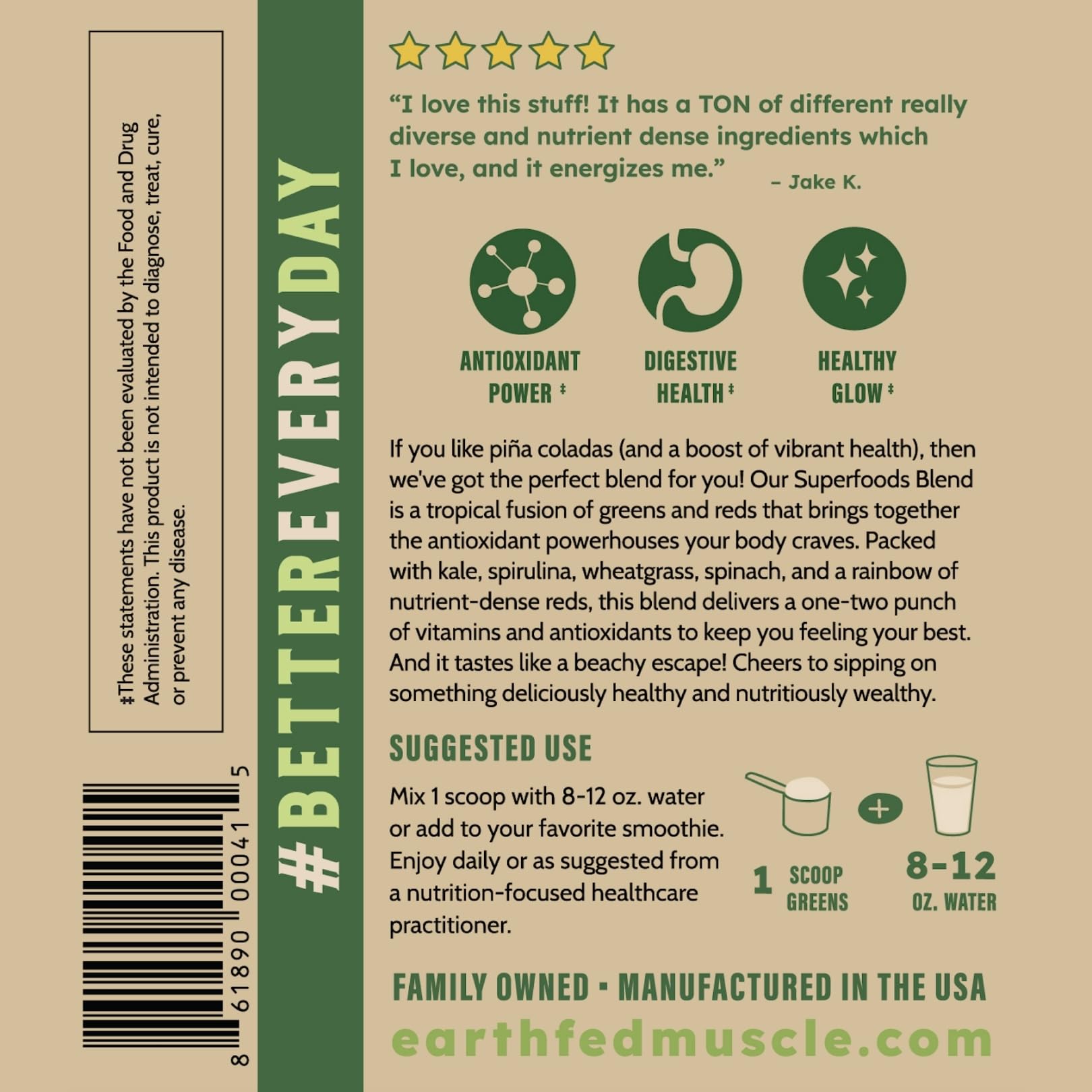 Earth Fed Muscle Greens + Reds Powder serving suggestion
