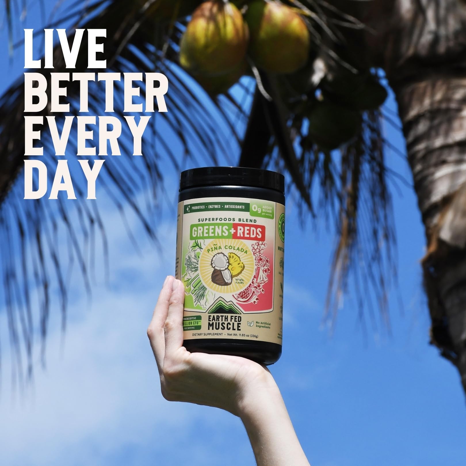 Earth Fed Muscle Greens + Reds Powder tropical flavour