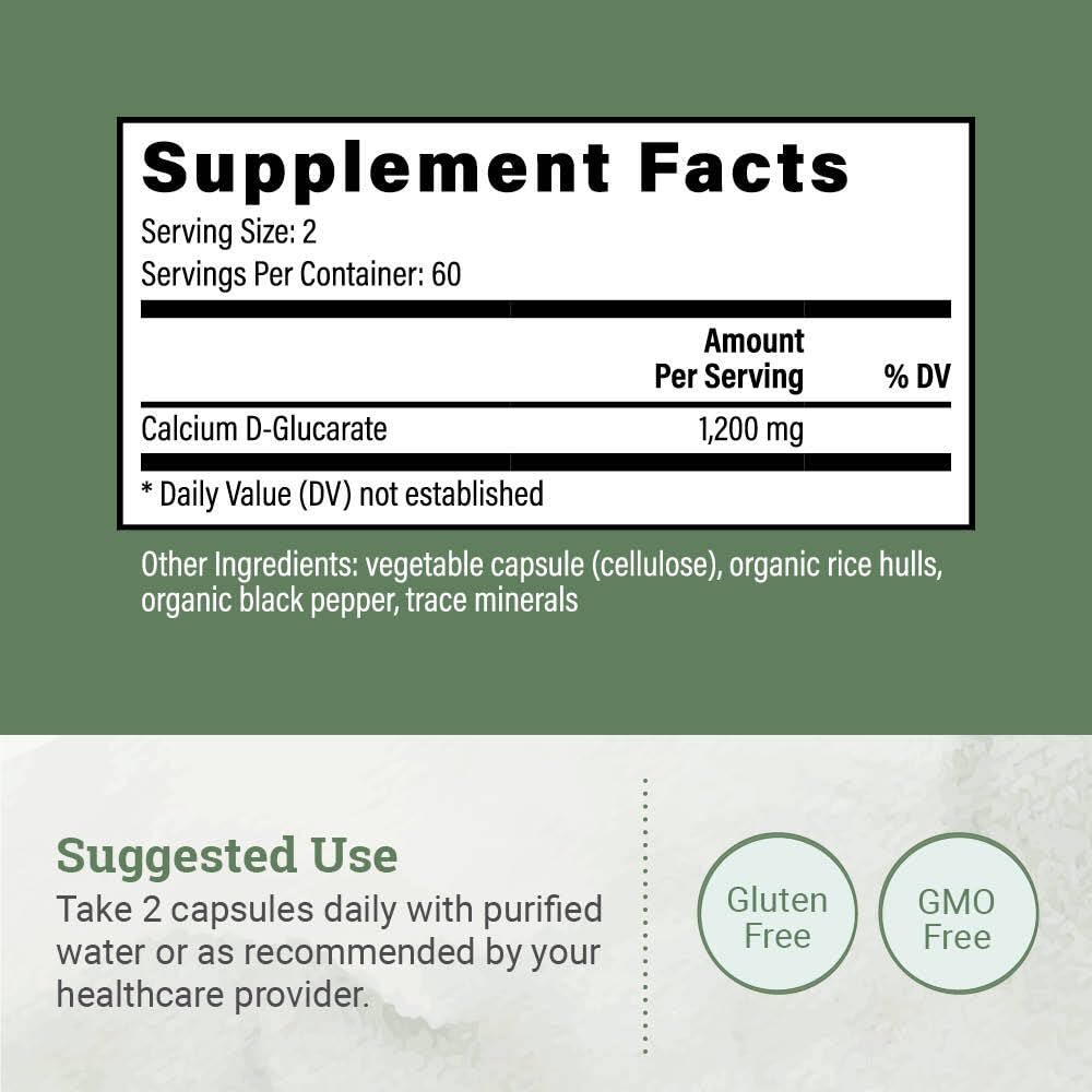 Earth Harmony Naturals Calcium D-Glucarate 120g supplement capsules