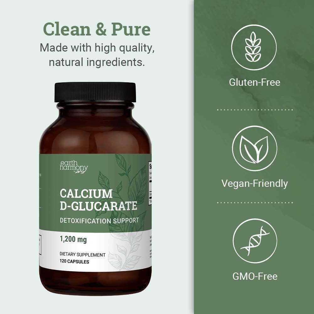 Earth Harmony Naturals Calcium D-Glucarate 120g supplement packaging