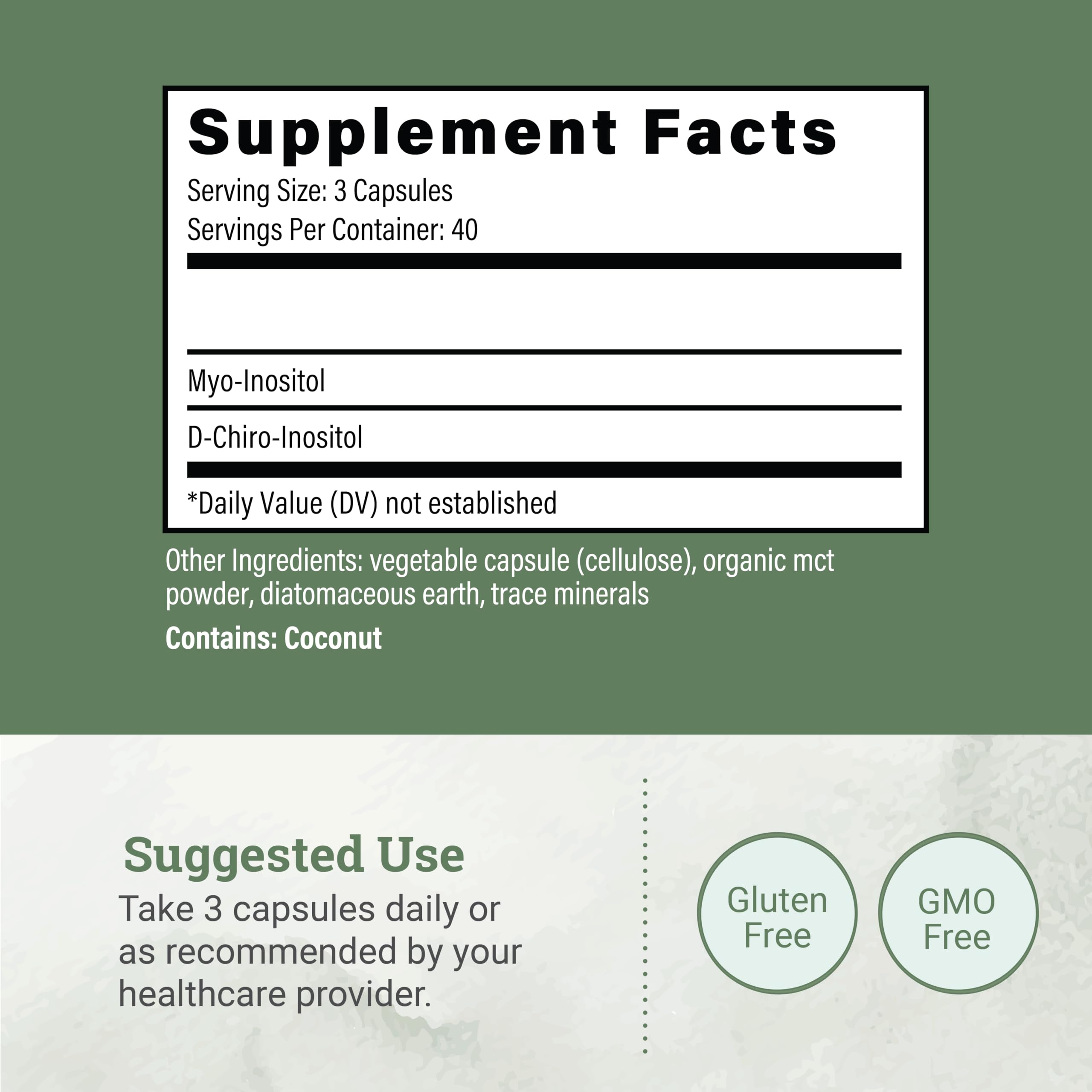 Earth Harmony Naturals Inositol Capsules 2050mg back view with ingredients
