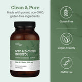 Earth Harmony Naturals Inositol Capsules 2050mg packaging on a wooden table