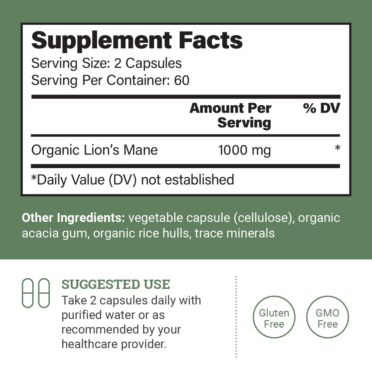 Earth Harmony Naturals Lion's Mane Mushroom Capsules side view