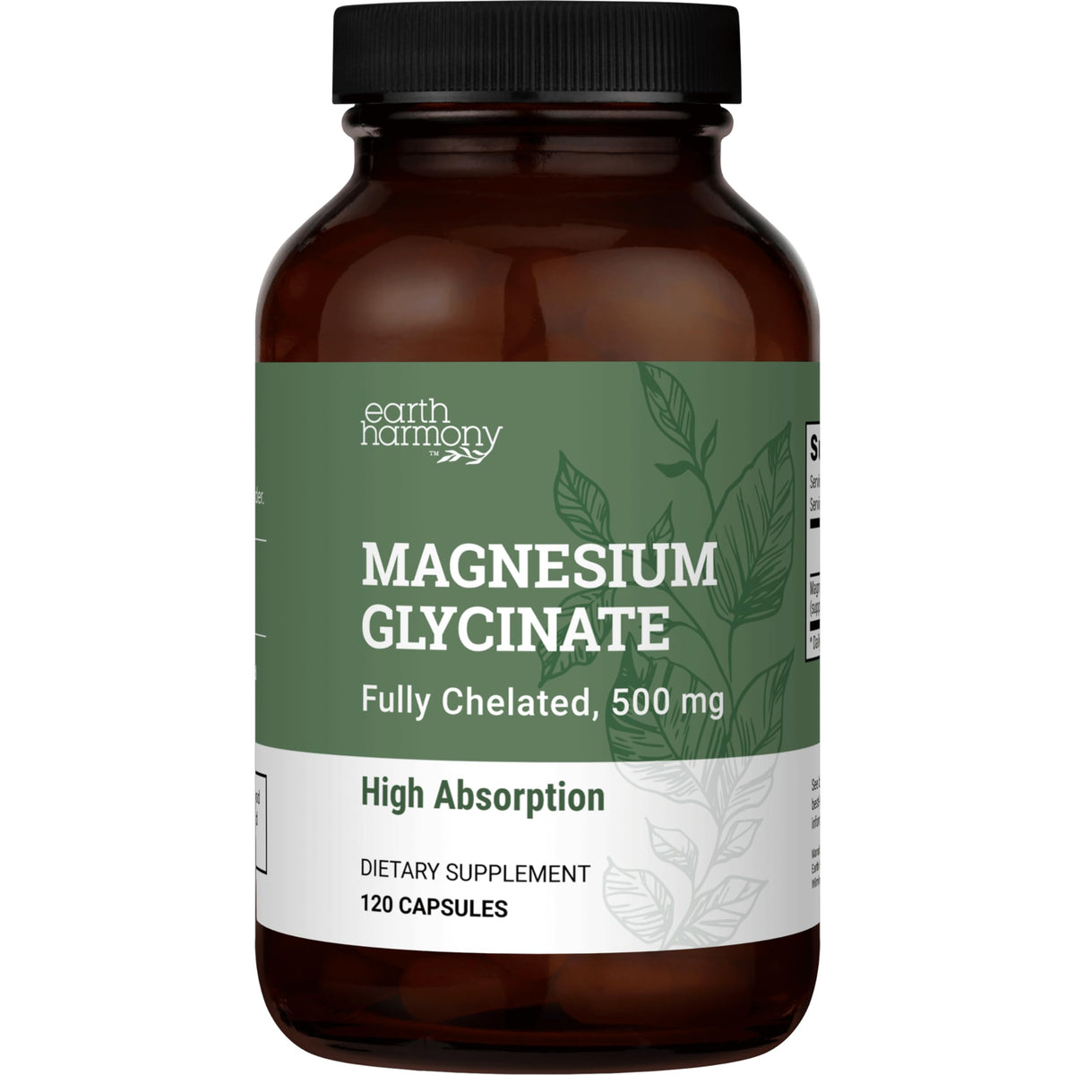 Earth Harmony Naturals Magnesium Glycinate 200mg vegan capsules front view