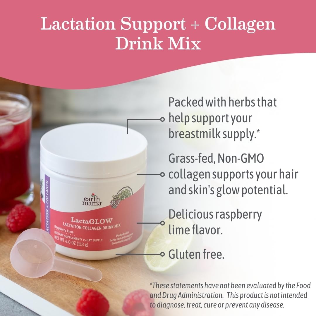 Earth Mama LactaGLOW Daily Drink Mix scoop and powder