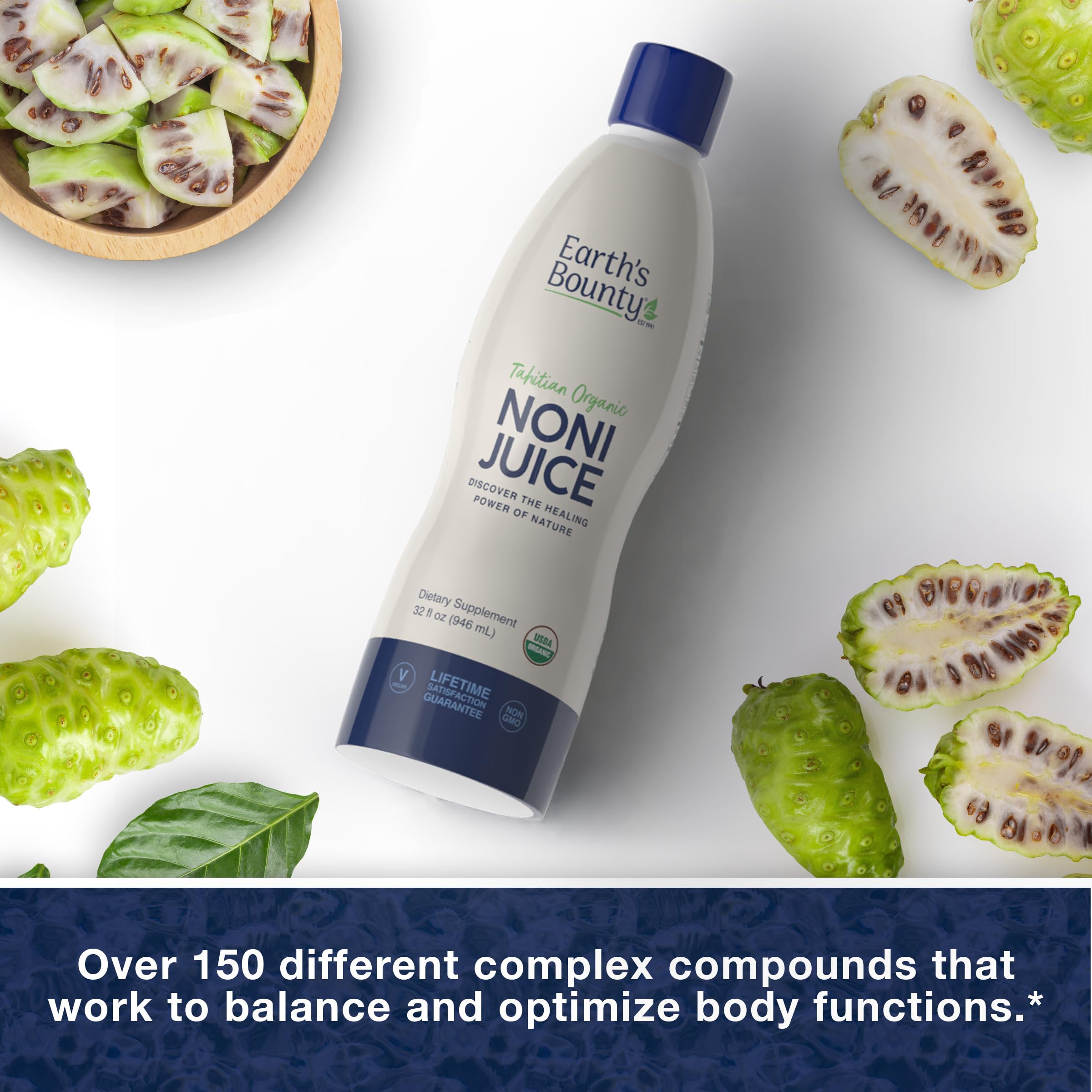 Earth's Bounty Noni Juice 100% Pure Organic 907g back label