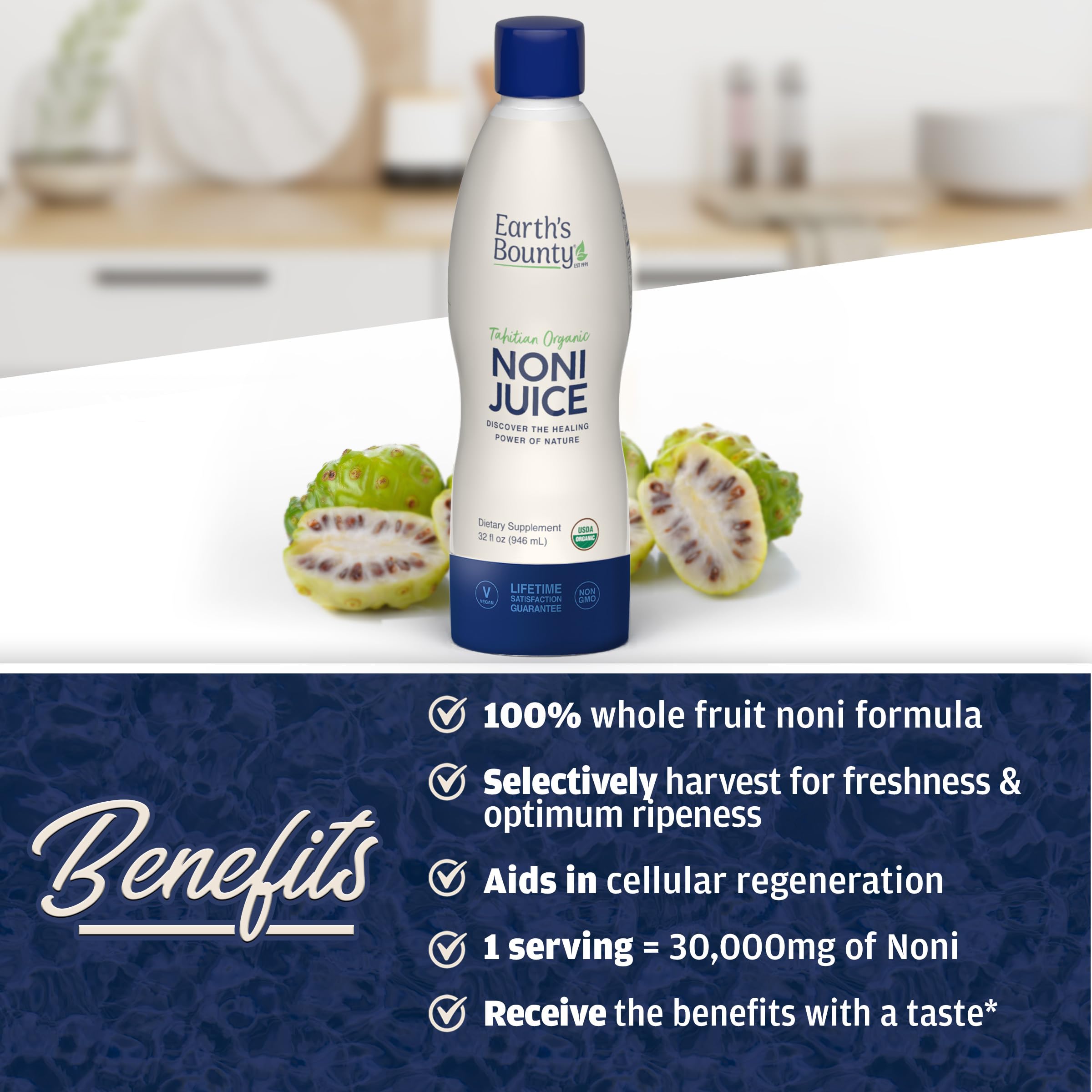 Earth's Bounty Noni Juice 100% Pure Organic 907g fresh juice pour