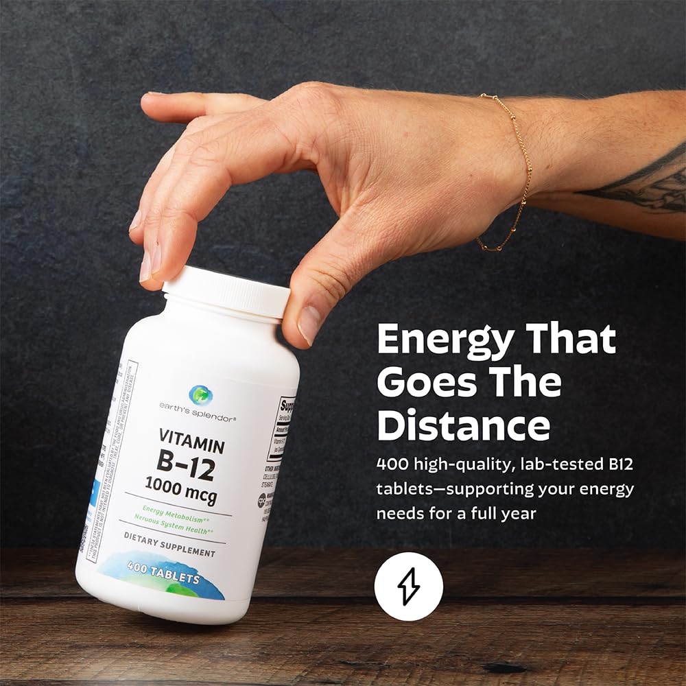 Earth's Splendor B12 Vitamin bottle on table