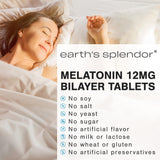 Earth's Splendor Melatonin 12mg Bilayer Tablets back view with ingredients