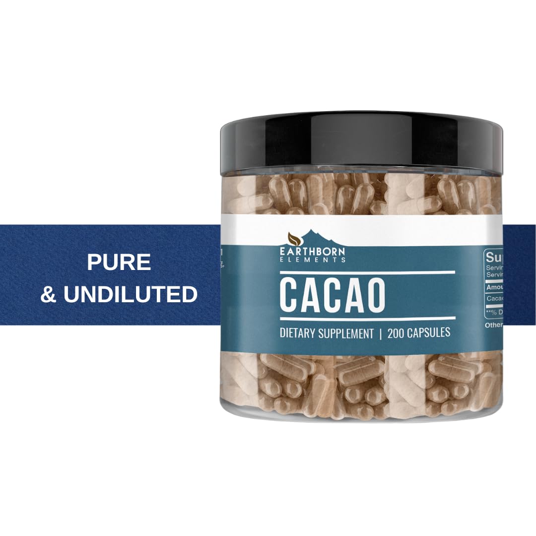 Earthborn Elements 200 Cacao Capsules close-up
