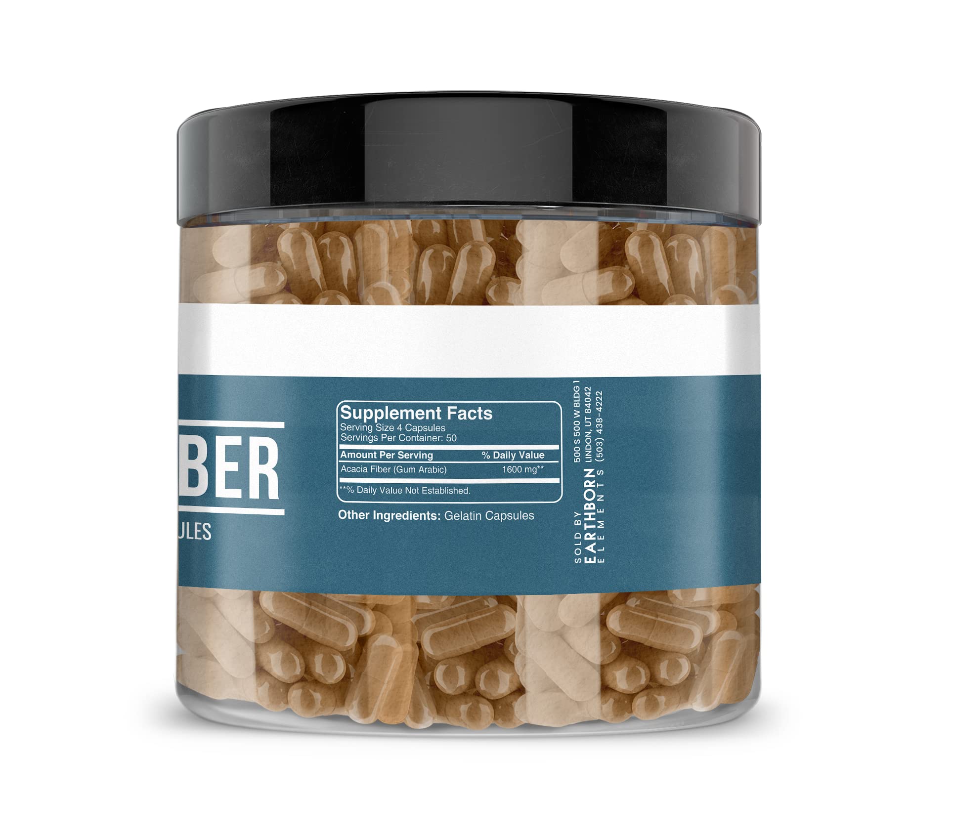 Earthborn Elements Acacia Fiber Capsules back view with ingredient list