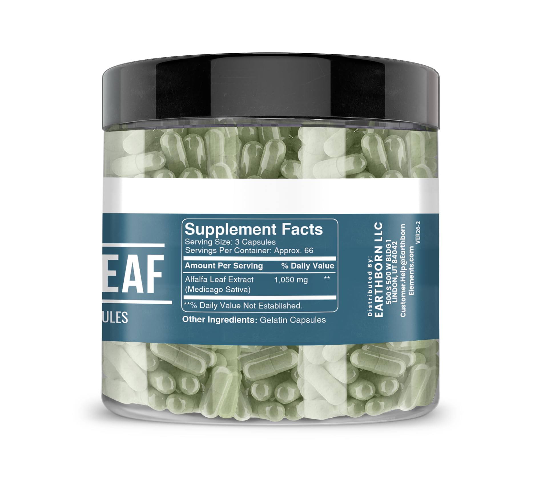 Earthborn Elements Alfalfa Leaf Capsules bottle side view