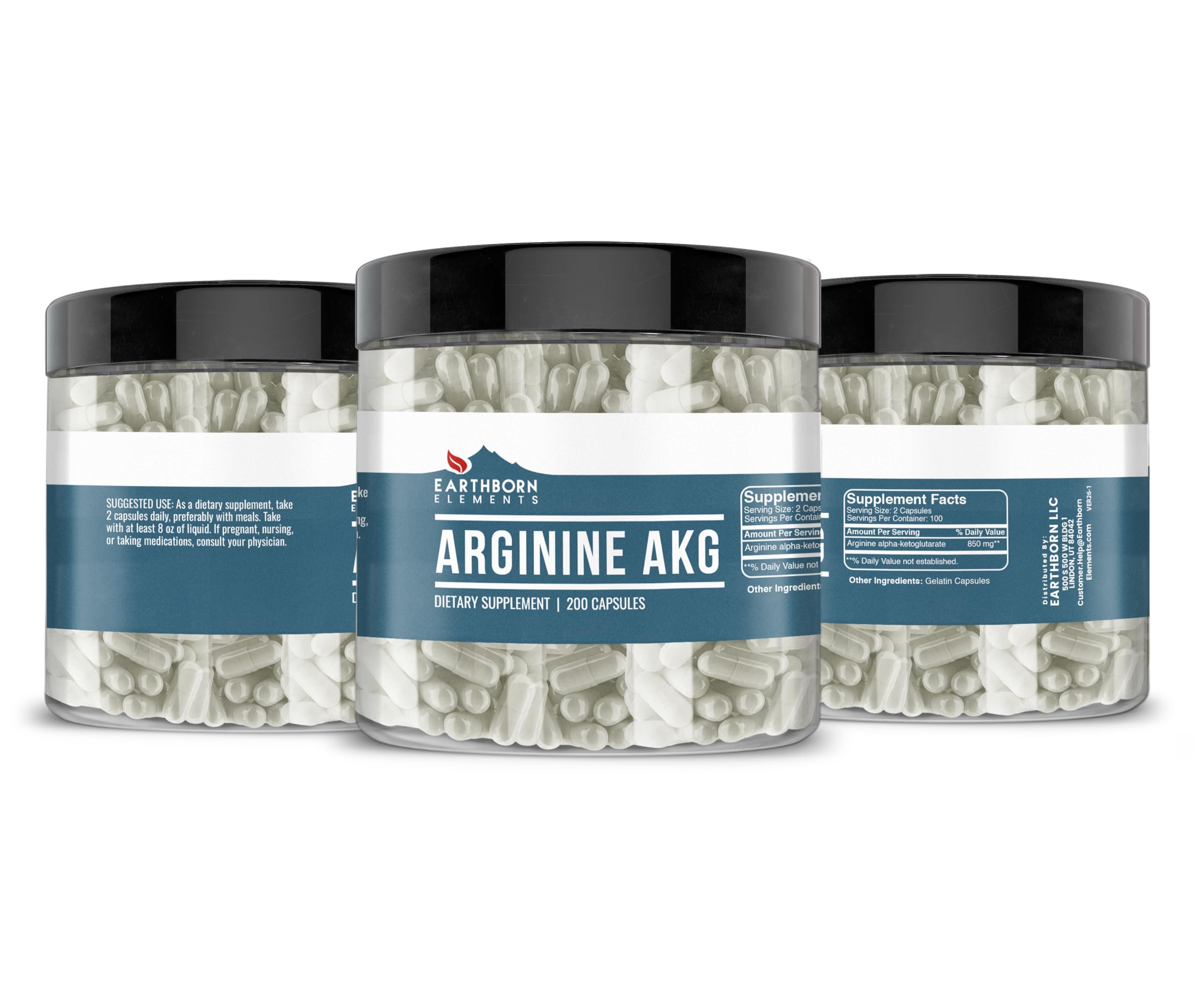 Earthborn Elements Arginine AKG Capsules lifestyle scene on a table