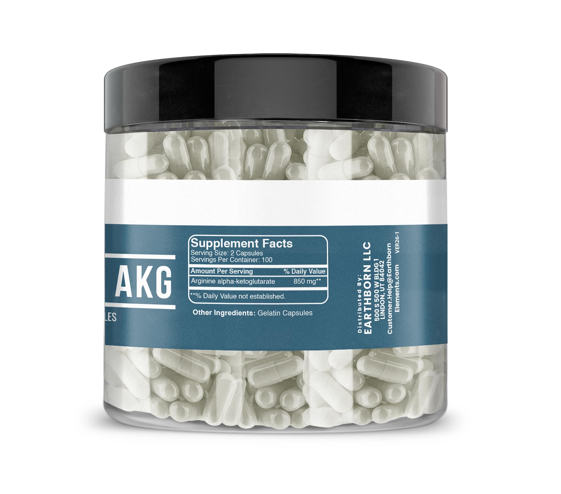 Earthborn Elements Arginine AKG Capsules side view showing capsule details