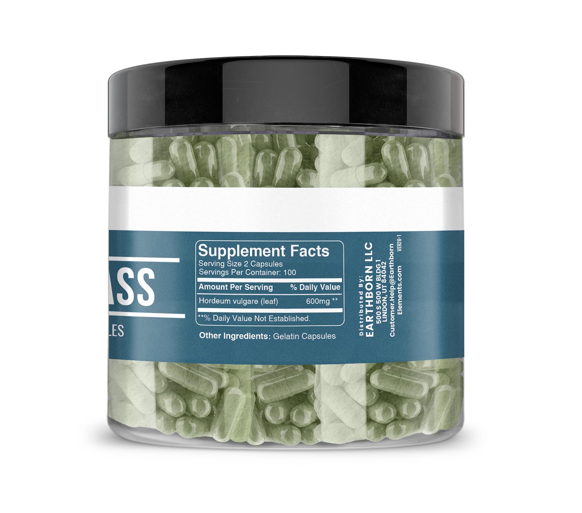 Earthborn Elements Barley Grass Capsules bottle side view