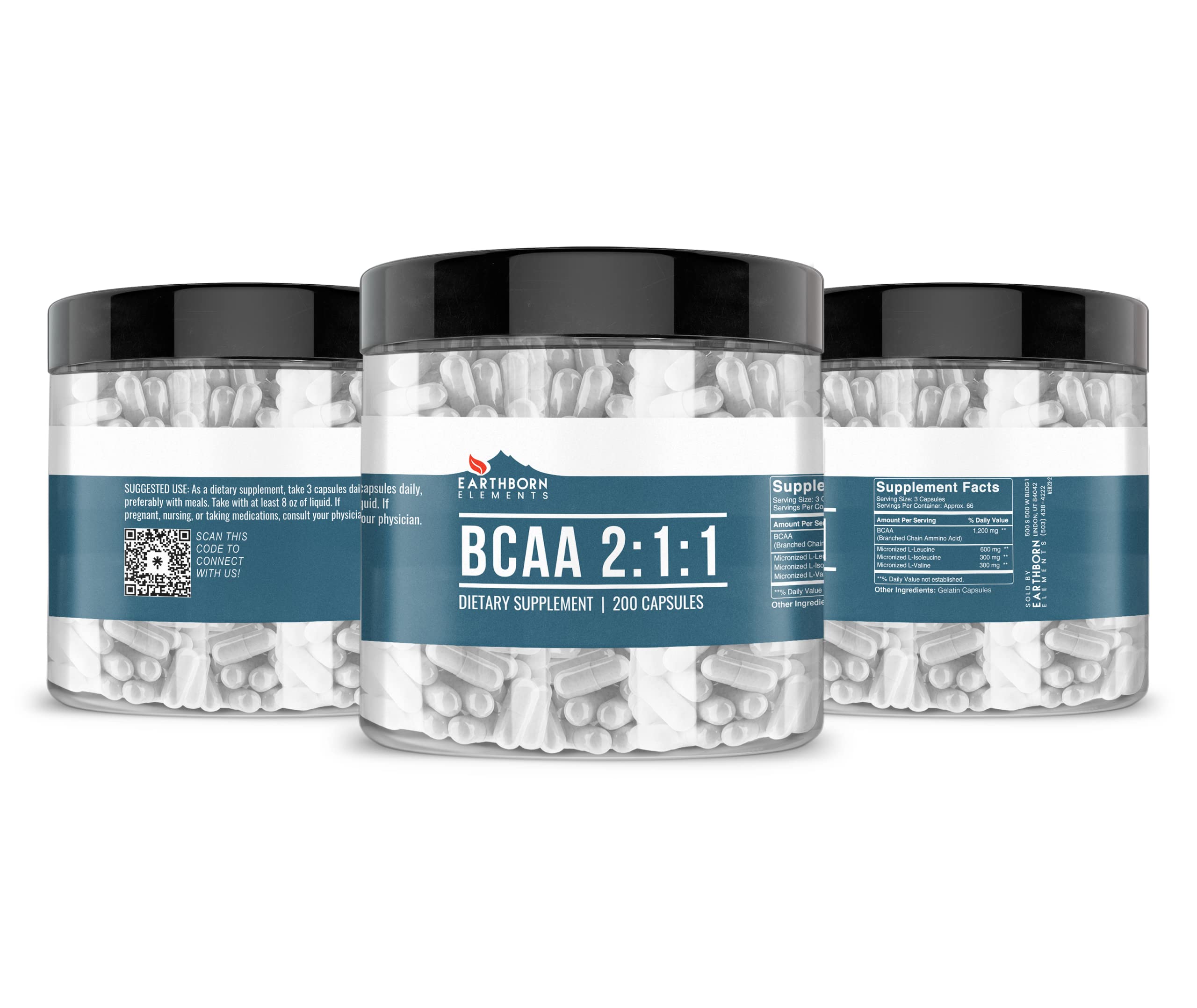 Earthborn Elements BCAA 200 Capsules side view