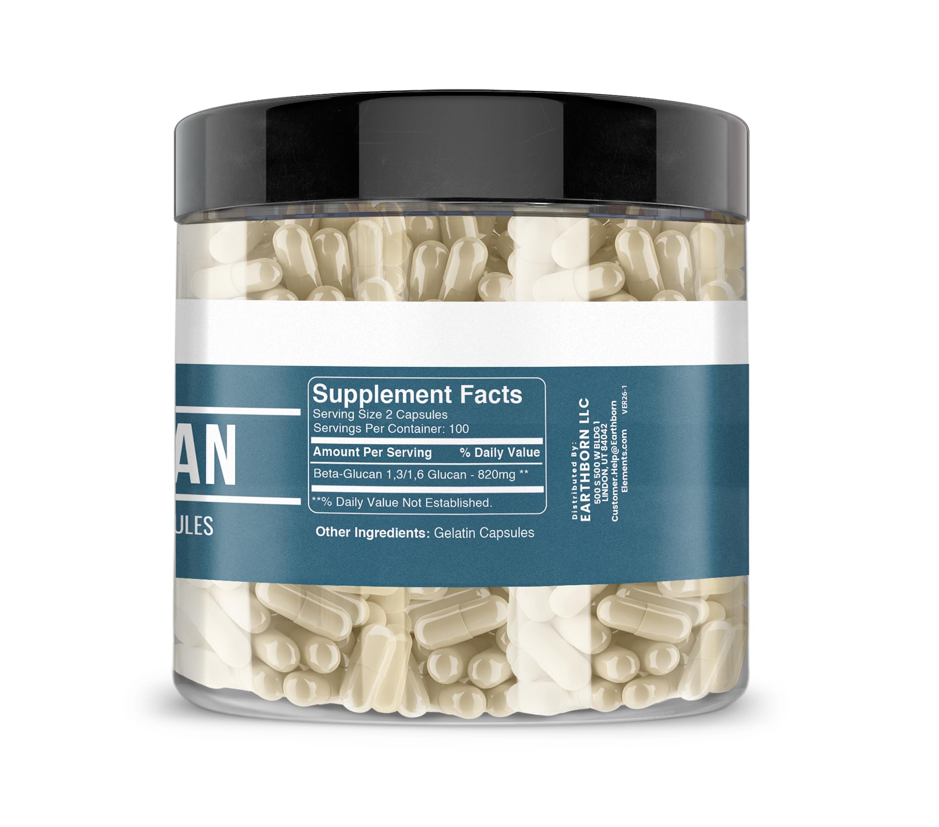 Earthborn Elements Beta Glucan Capsules side view showing label