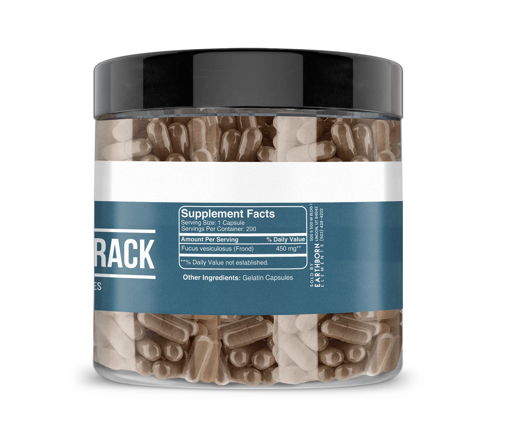 Earthborn Elements Bladderwrack Capsules opened bottle showing capsules