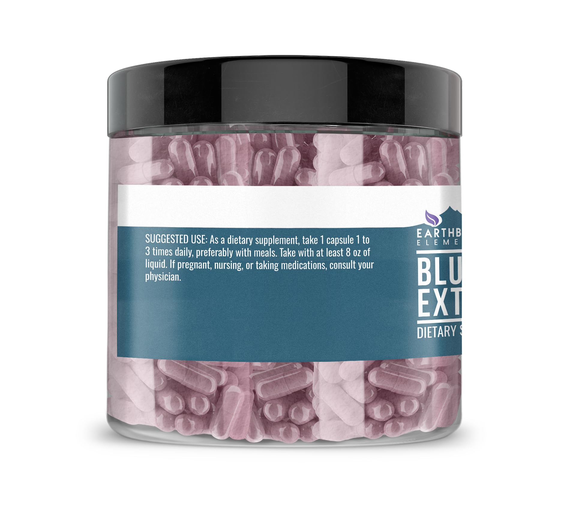 Earthborn Elements Blueberry Extract Capsules open bottle with capsules visible