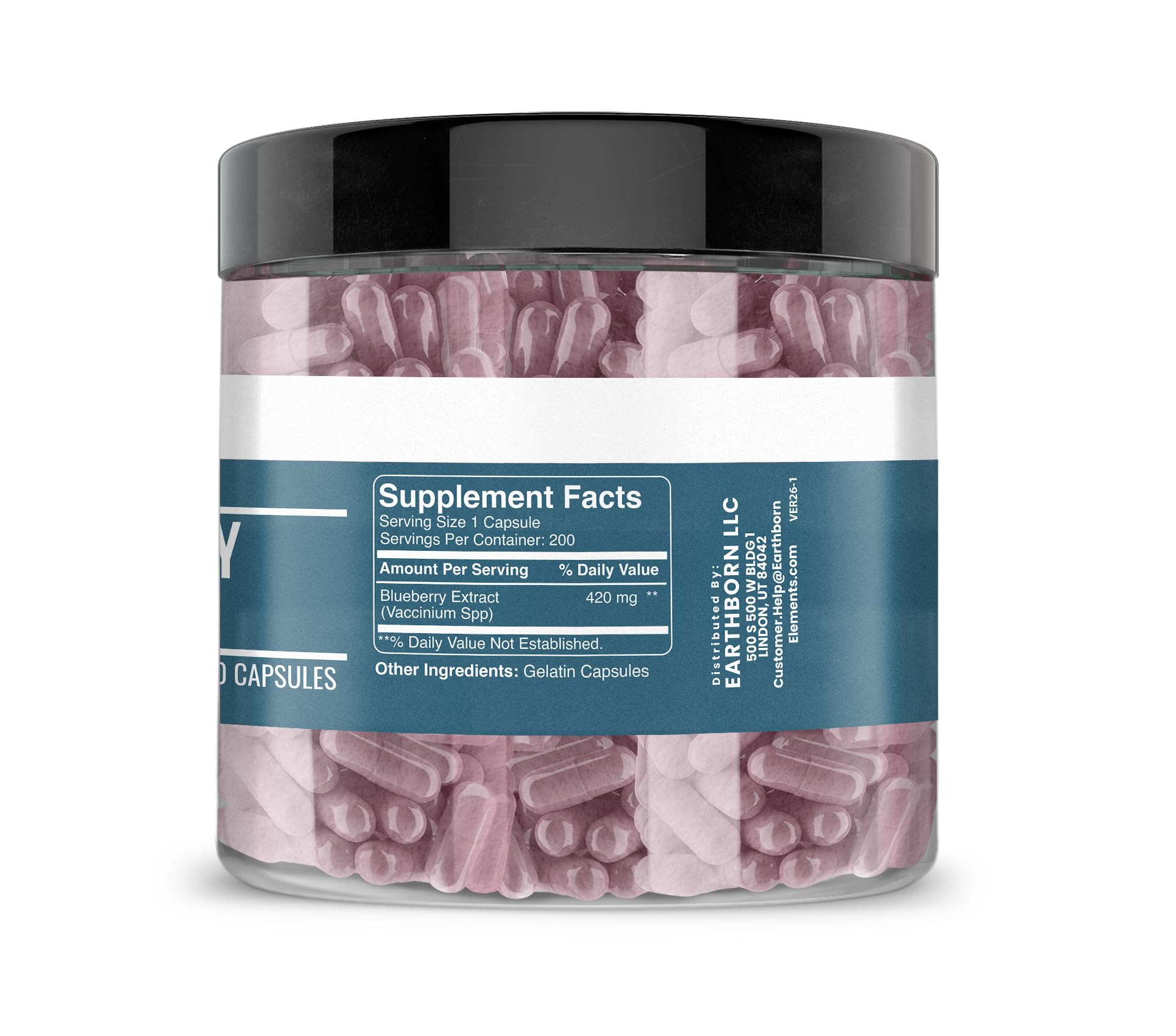 Earthborn Elements Blueberry Extract Capsules side view showing label