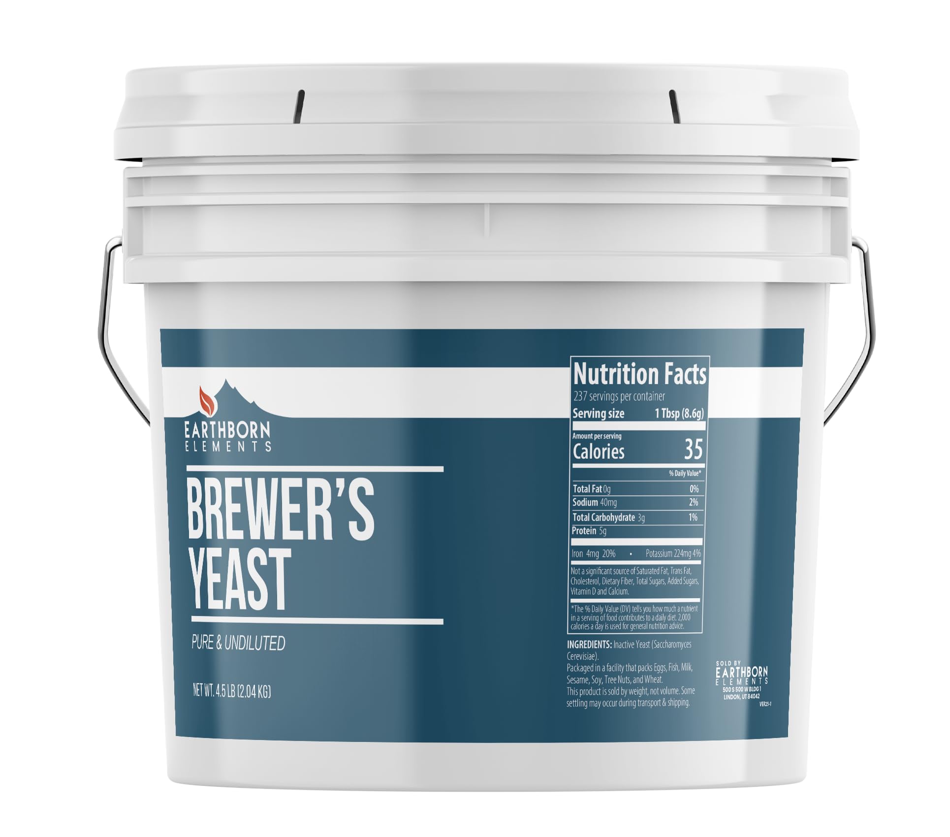 Earthborn Elements Brewer’s Yeast Powder 2341g front view in resealable bucket