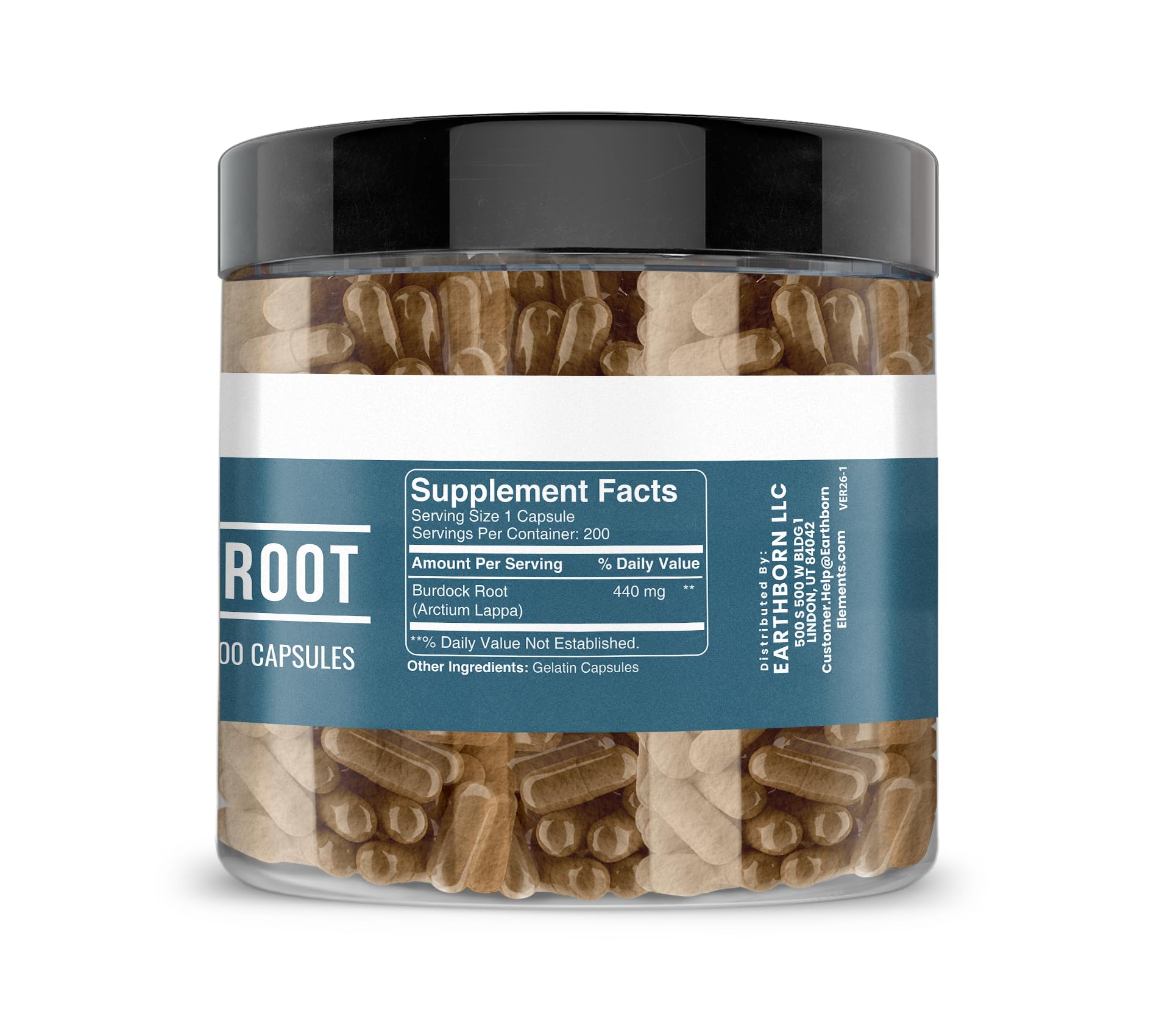 Earthborn Elements Burdock Root Capsules side view with label