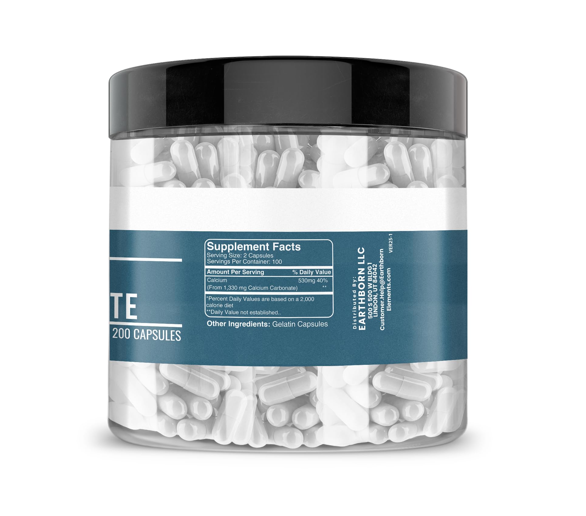 Earthborn Elements Calcium Carbonate 200 Capsules back view