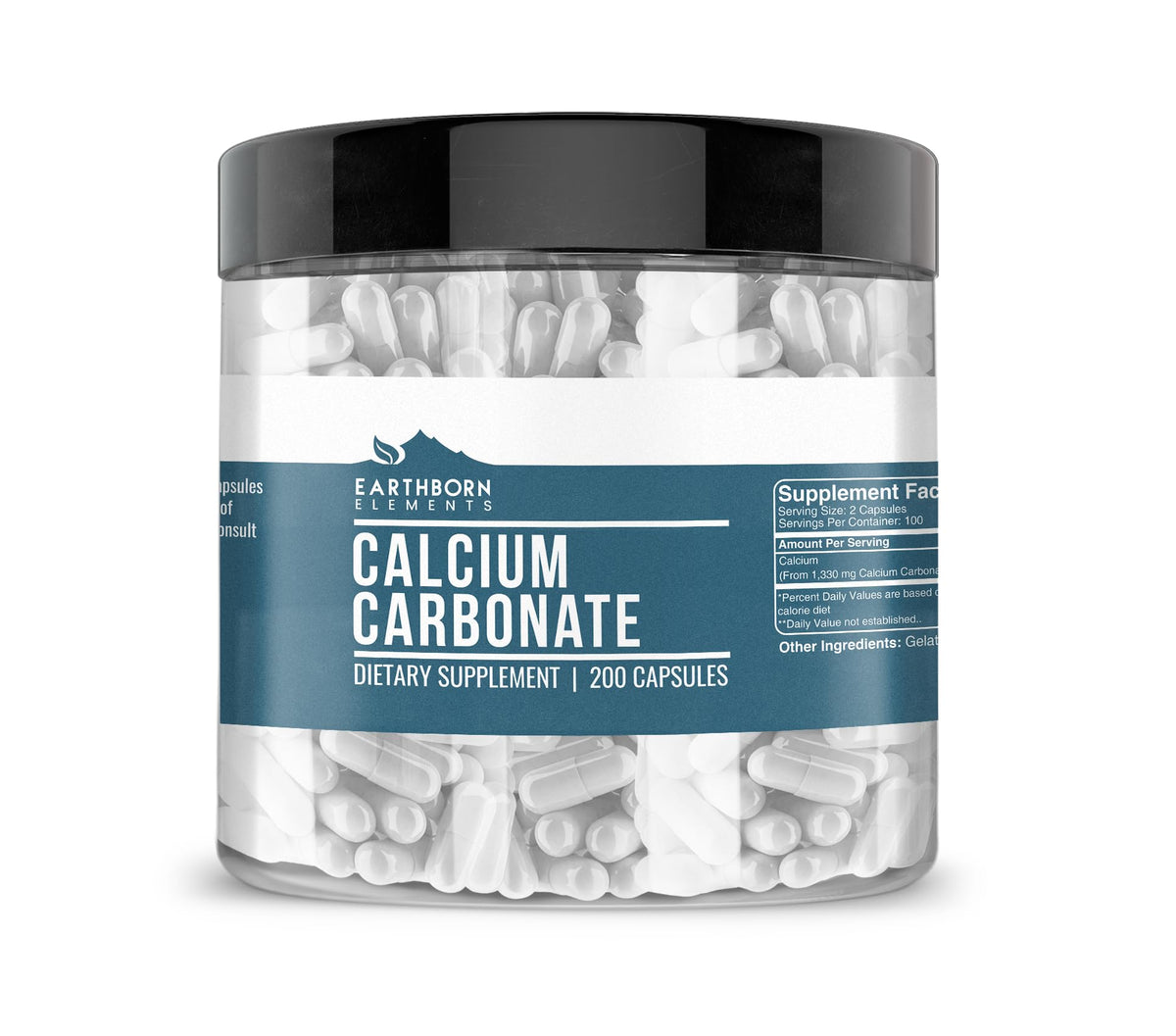 Earthborn Elements Calcium Carbonate 200 Capsules front view